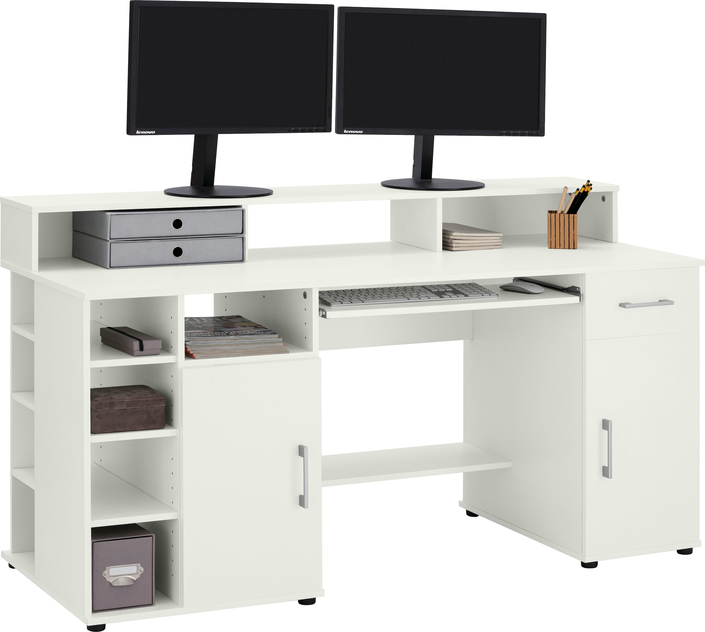 VOGL Möbelfabrik Schreibtisch »Timra mit Monitoraufsatz, Tastaturauszug & Towerfach,«, Breite 154 oder 178 cm, Made in Germany