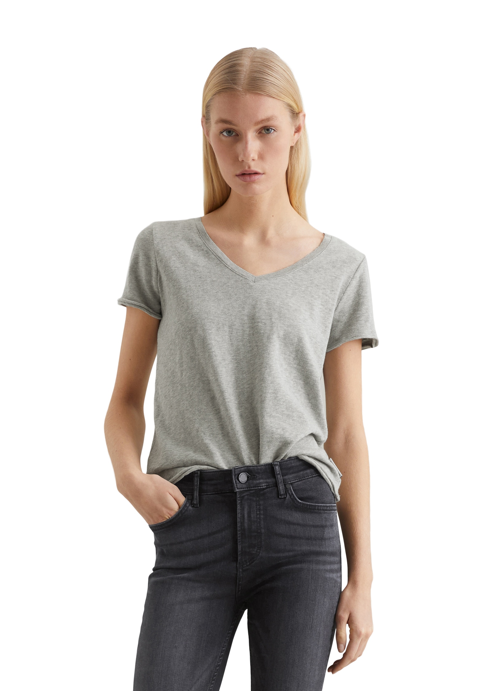 Marc O'Polo DENIM T-Shirt mit abgerundetem V-Neck