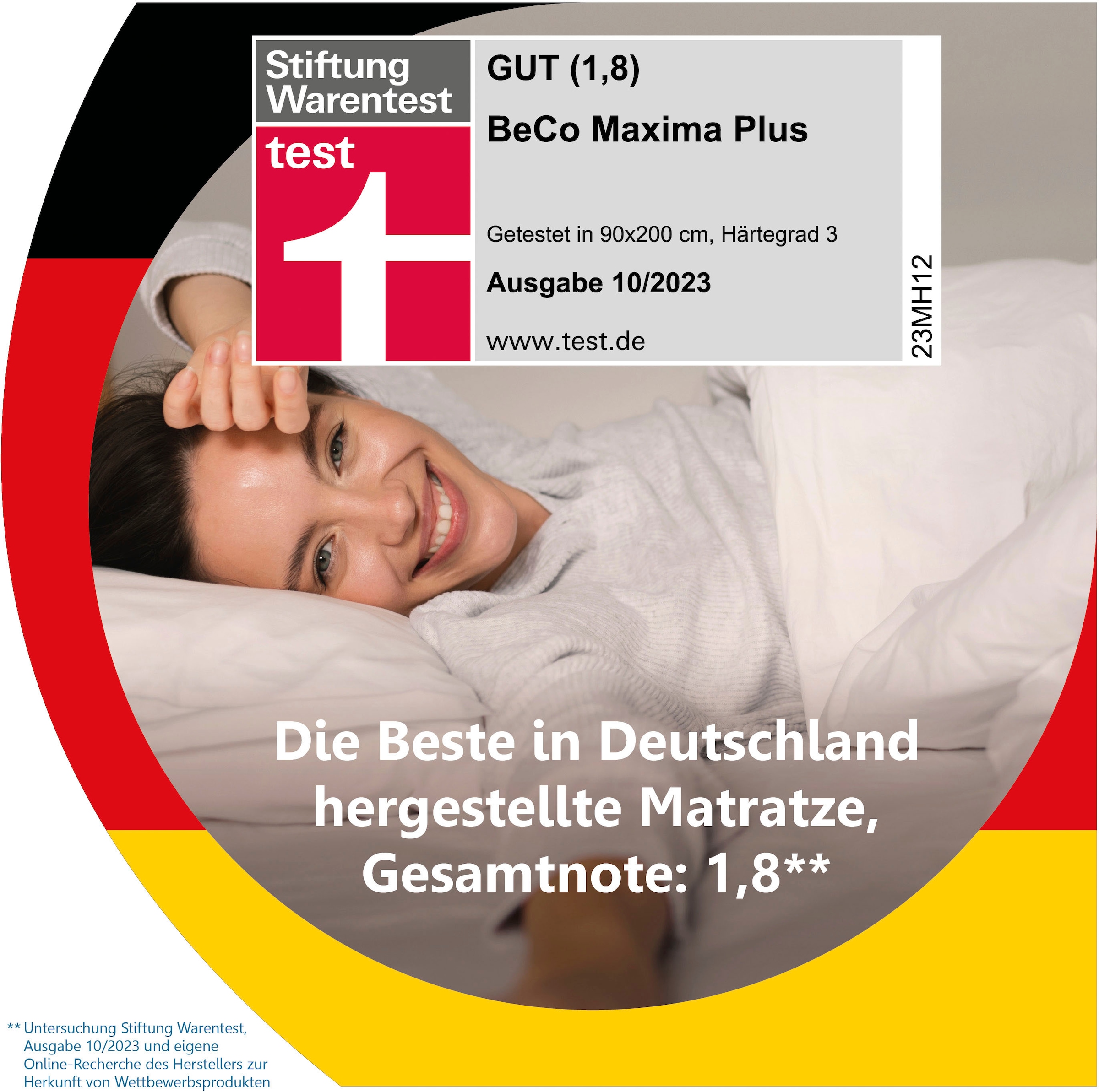Beco Taschenfederkernmatratze »Maxima Plus, Matratze in 90x200 und vielen weiteren Grössen erhältlich!«, 22 cm hoch, (1 St.), Matratze, 7 Zonen, 90x200 cm in H3 von Stiftung Warentest "GUT (1,8)"