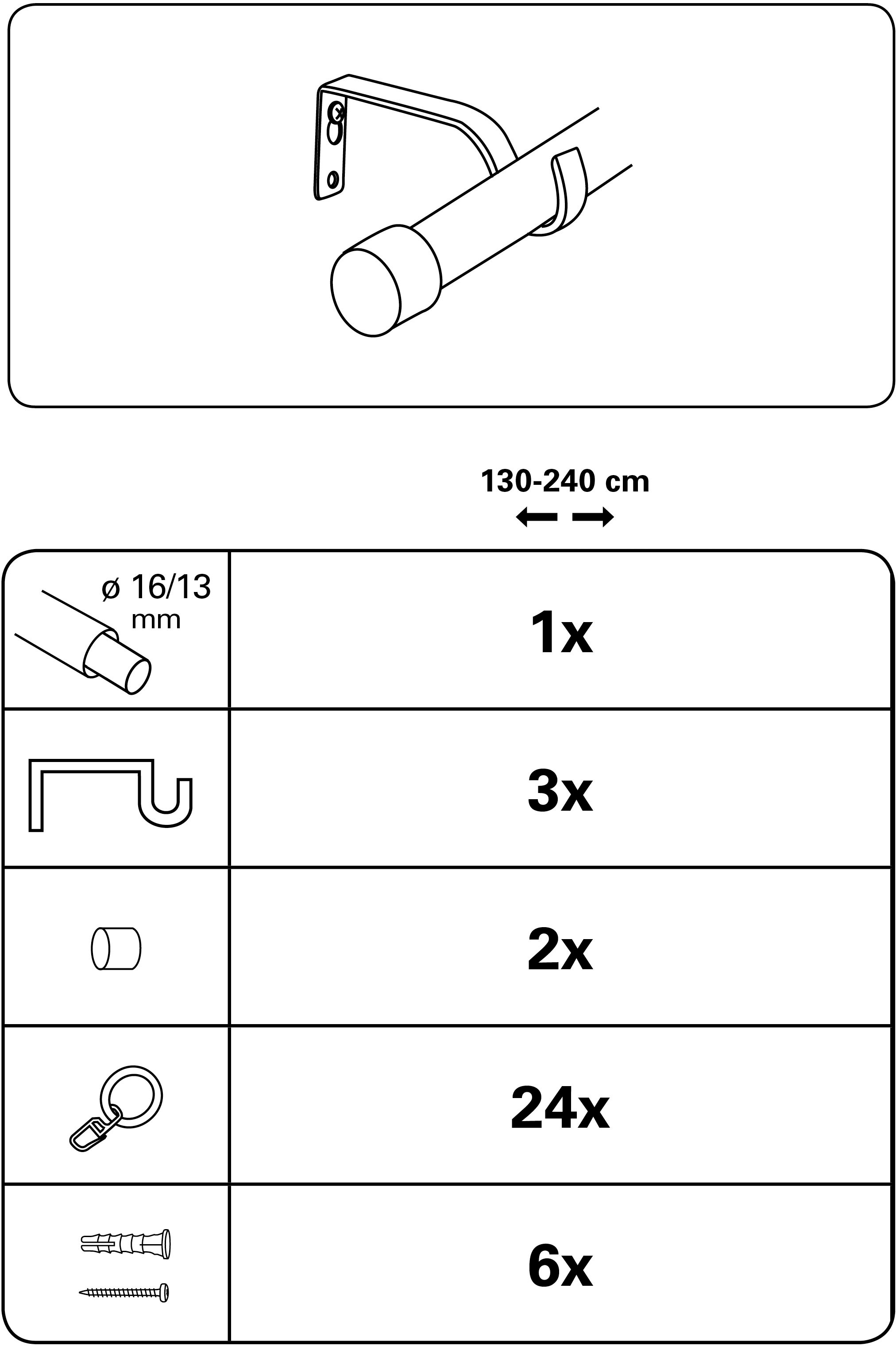 GARDINIA Gardinenstange "Set Metall" Ø 16 mm 1 läufig-läufig ausziehbar 1-Lauf