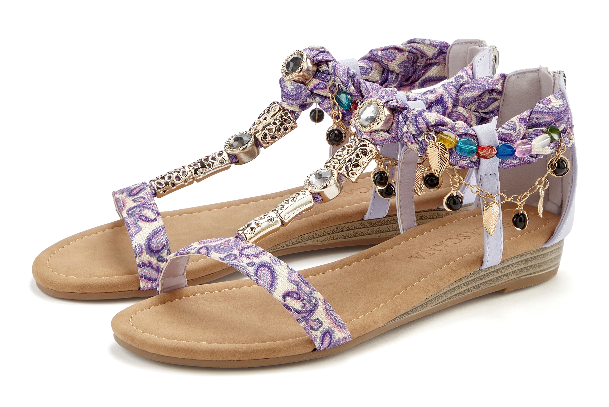 LASCANA Sandale »Sommerschuh«, Sandalette, Sommerschuh mit Schmuckkettchen und Schmucksteinen VEGAN