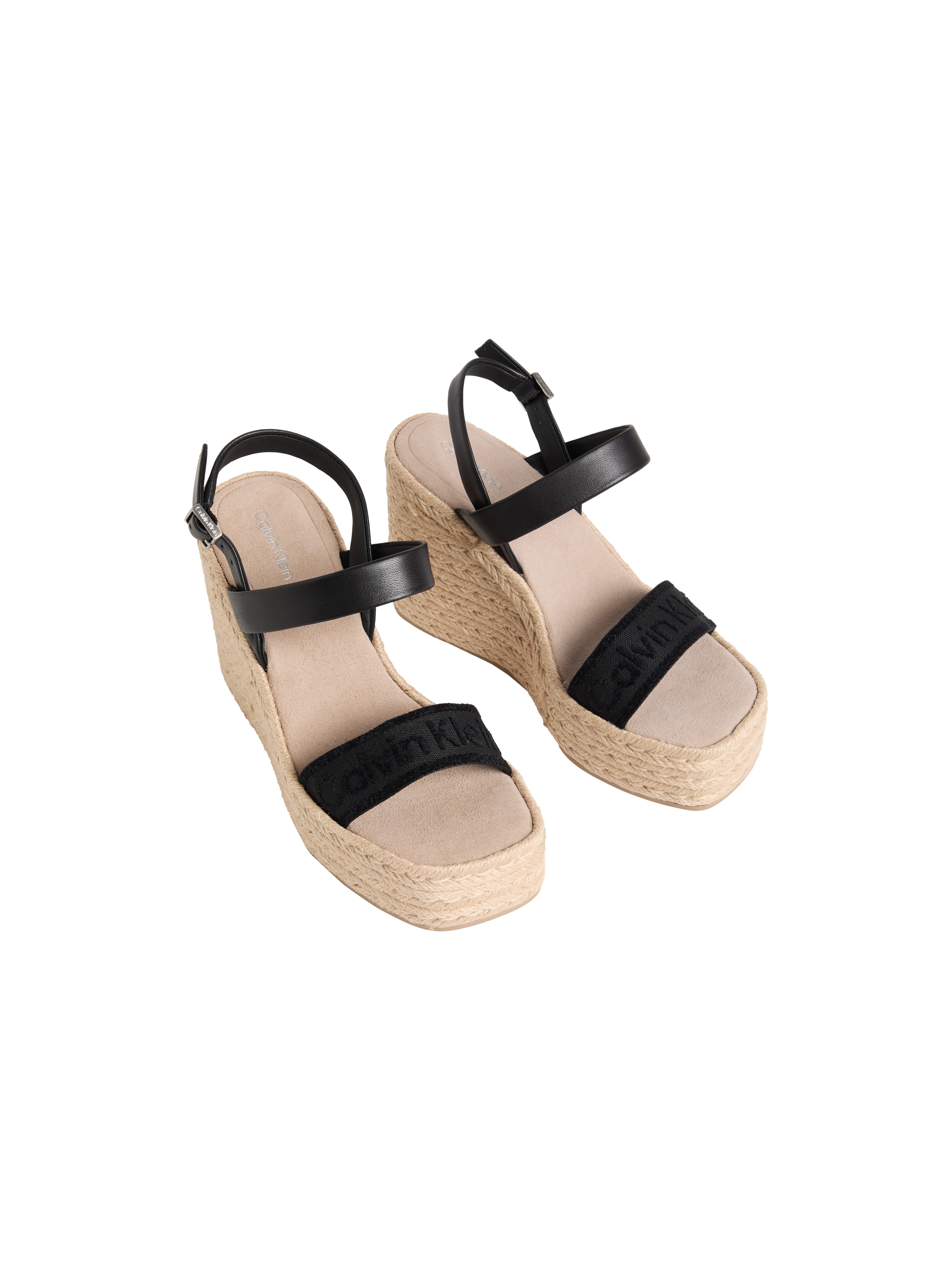 Calvin Klein Keilsandalette "WEDGE ESPAD 70 WEBBING LTH" Sommerschuh, Plateausandale, Keilabsatz, mit Bastbesatz