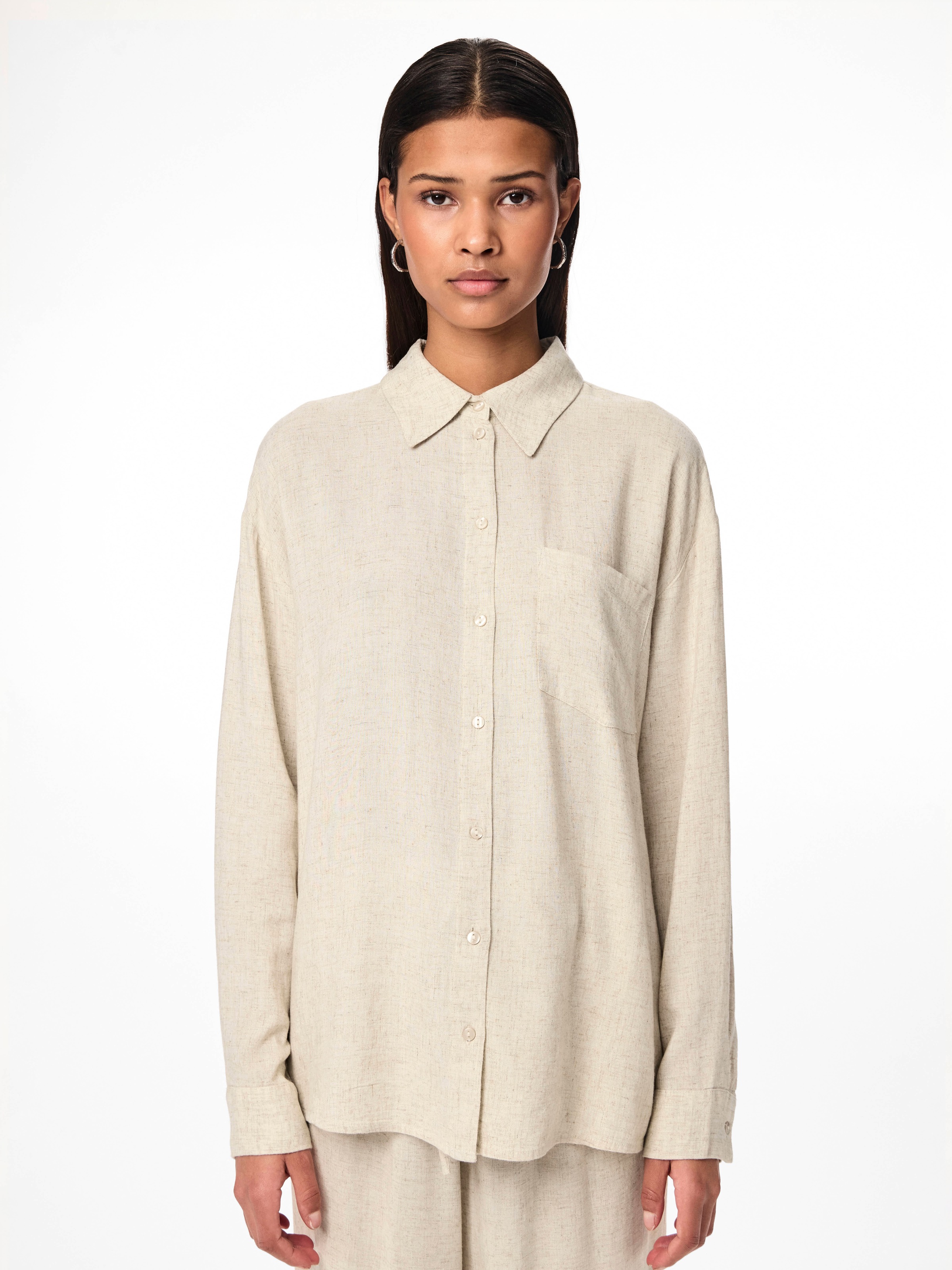 pieces Hemdbluse »PCPIA LS LOOSE SHIRT WVN NOOS« mit Leinen
