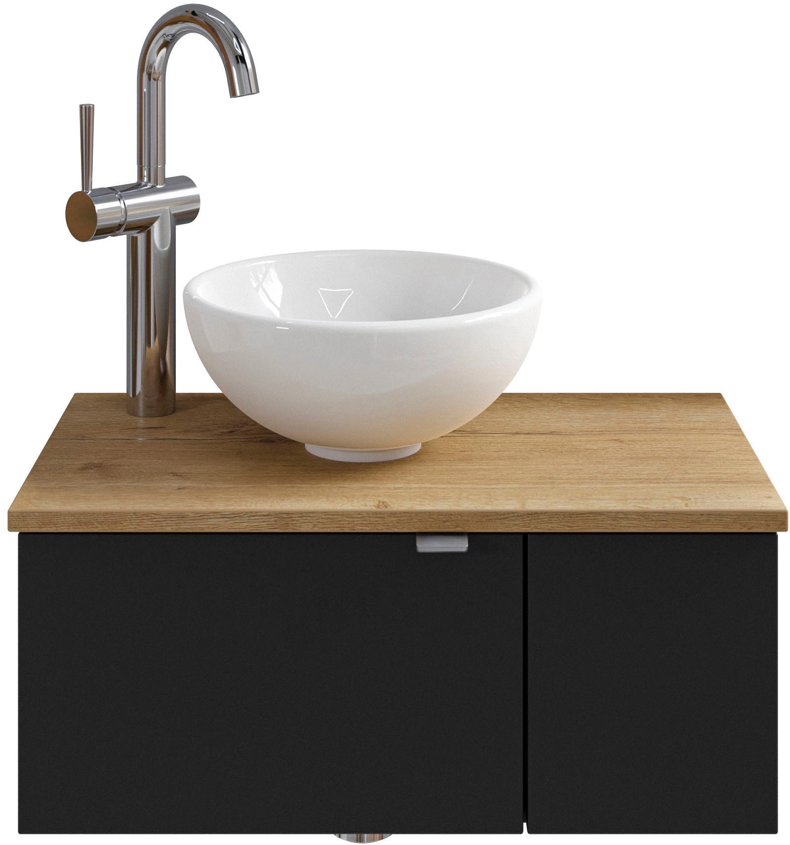 Saphir Waschtisch "Serie 6915 Waschschale mit Unterschrank für Gästebad, Gäste WC" Keramik-Aufsatzbecken, Waschtischplatte, Waschtischunterschrank, 3 Stk. tlg. 61 cm breit, 2 Türen, offenes Fach, kleine Bäder, ohne Armatur