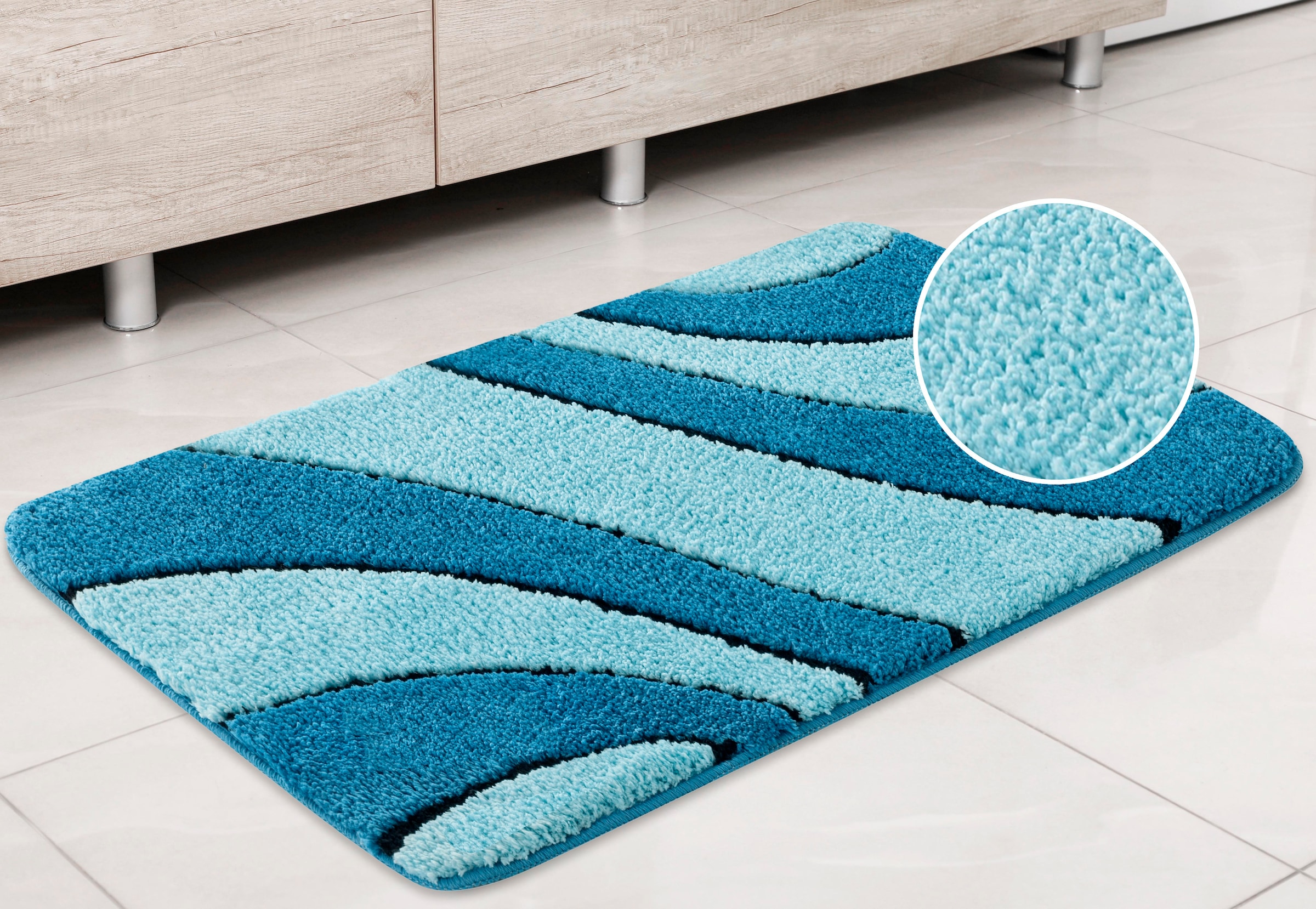 my home Badematte »Anna, Badvorleger, Badezimmer Teppich«, rutschhemmend beschichtet, fussbodenheizungsgeeignet-schnell trocknend, Badteppich, Hoch Tief Effekt, Modern, Weich, Wellen