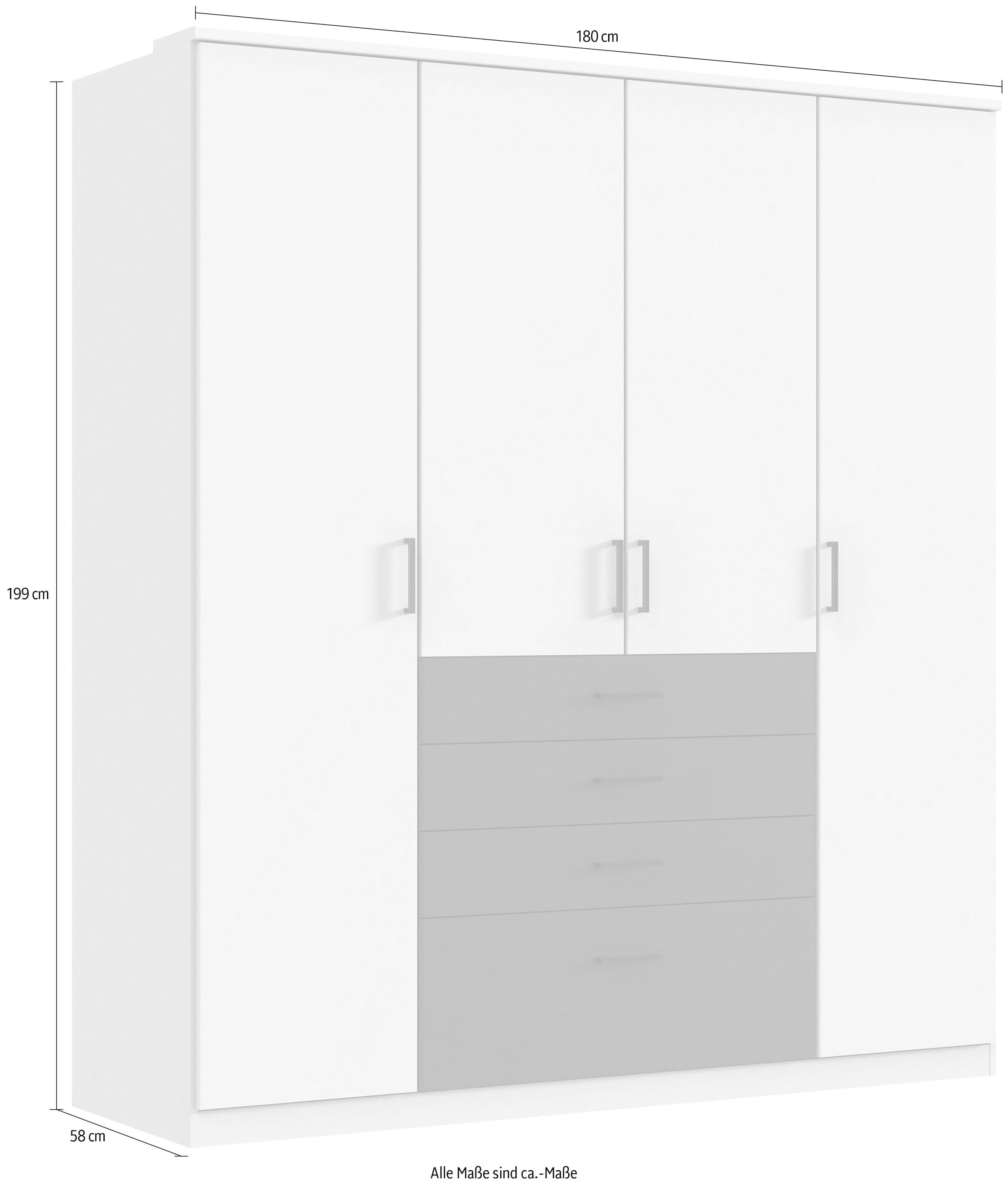 Wimex Kleiderschrank »Cottbus, in weiss oder grau modern kombiniert mit graphitfb.Schubladen«, (in 3 Grössen, schwarze Griffe, Made in Germany), mit 4 Schubladen, wahlweise mit oder ohne Spiegel