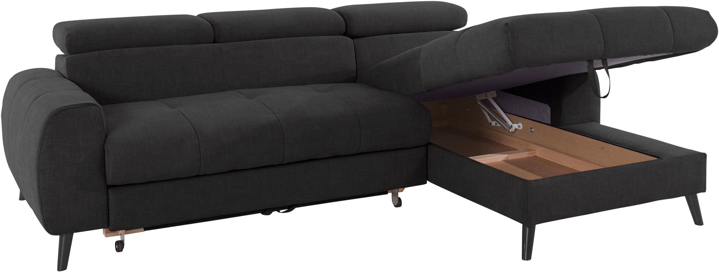 COTTA Ecksofa »Mia L-Form mit 3 Zierkissen«, wahlweise mit Bettfunktion, Bettkasten, Beleuchtung & Wireless-Charger