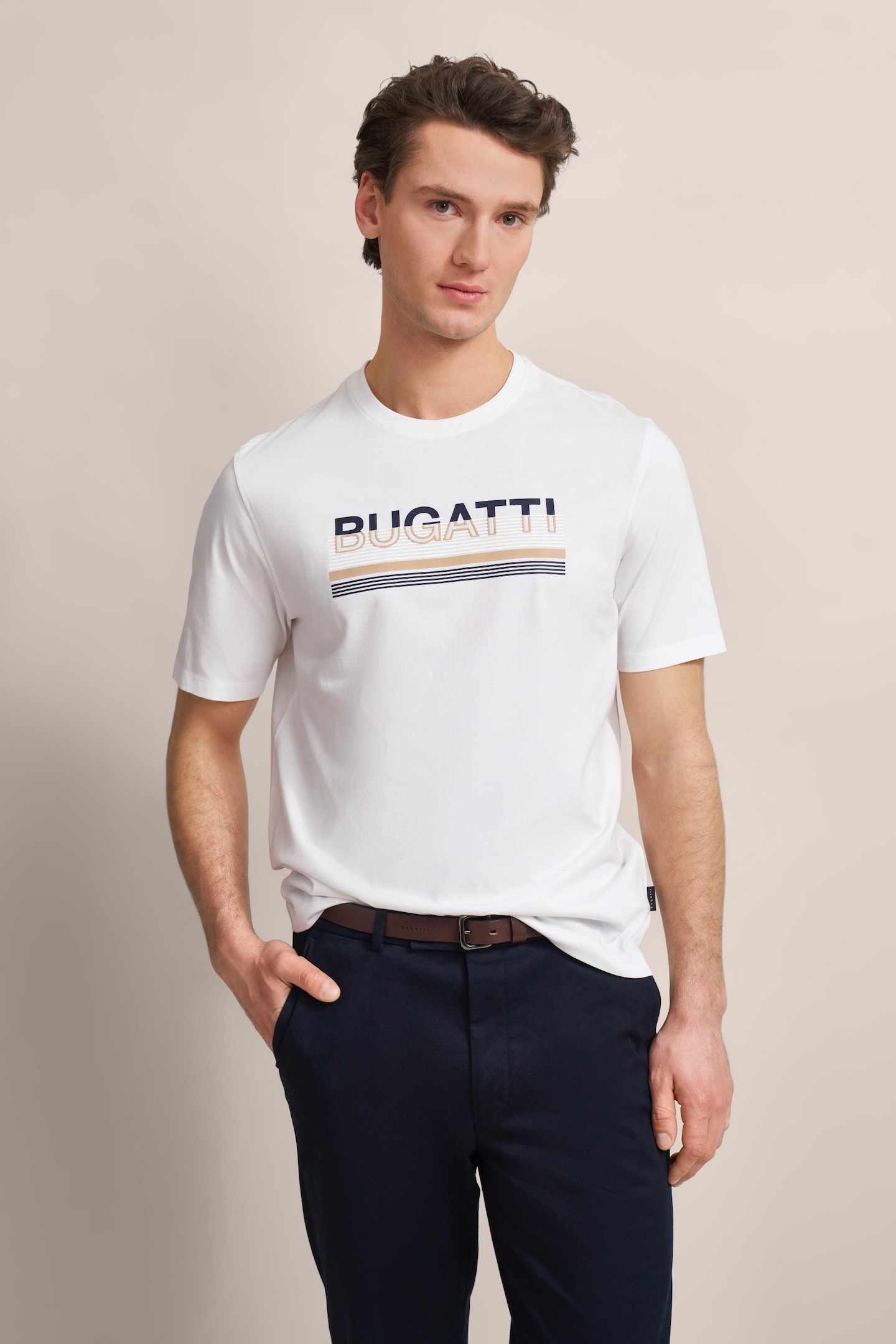 bugatti T-Shirt mit gummiertem Logo-Print