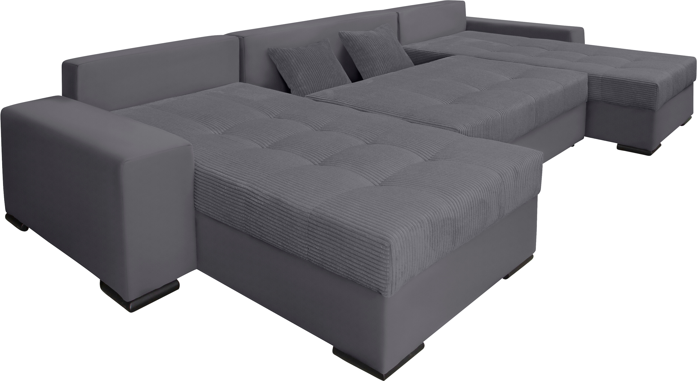 COLLECTION AB Wohnlandschaft »XL-Josy U-Form, Breite 313 cm, Cord-/Mix«, inkl. Bettfunktion, Bettkasten, mit 4 gleich grossen Rückenkissen