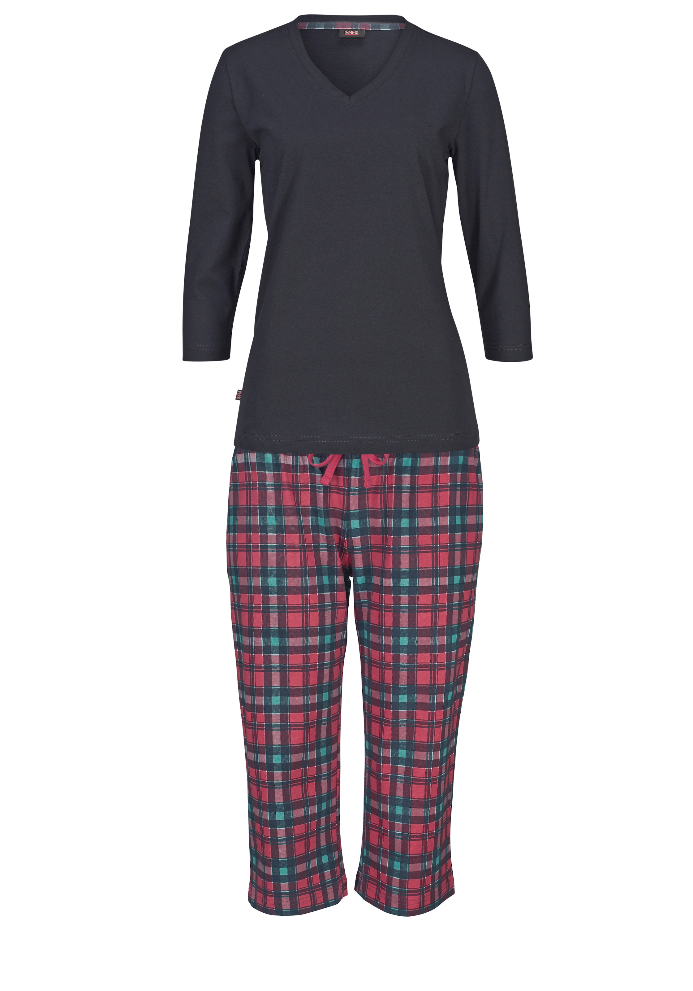 H.I.S Capri-Pyjama, (2 tlg., 1 Basic-Shirt Stück), mit karierter und shoppen bei passendem online Hose Jelmoli-Versand Schweiz