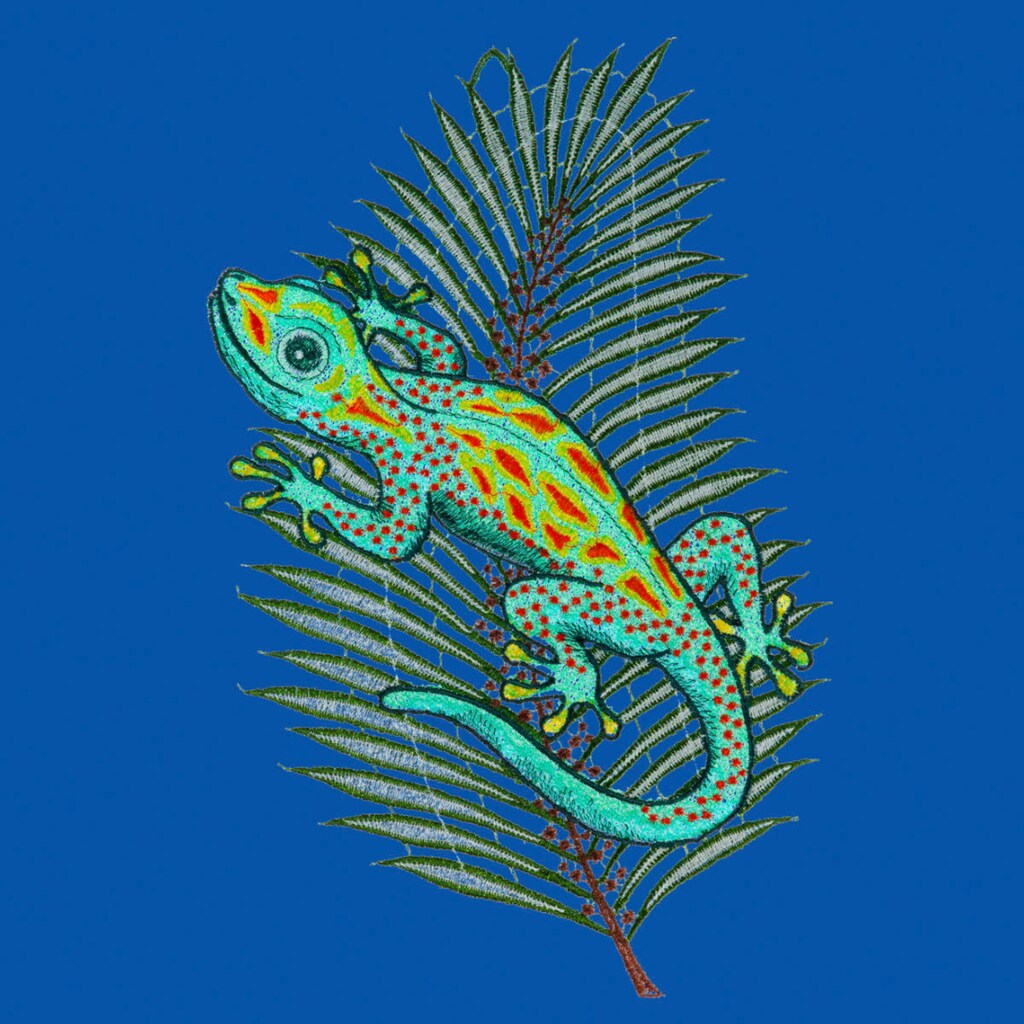 W. Reuter & Sohn - Plauener Spitze® Fensterbild »Fensterbild "Gecko" farbig«