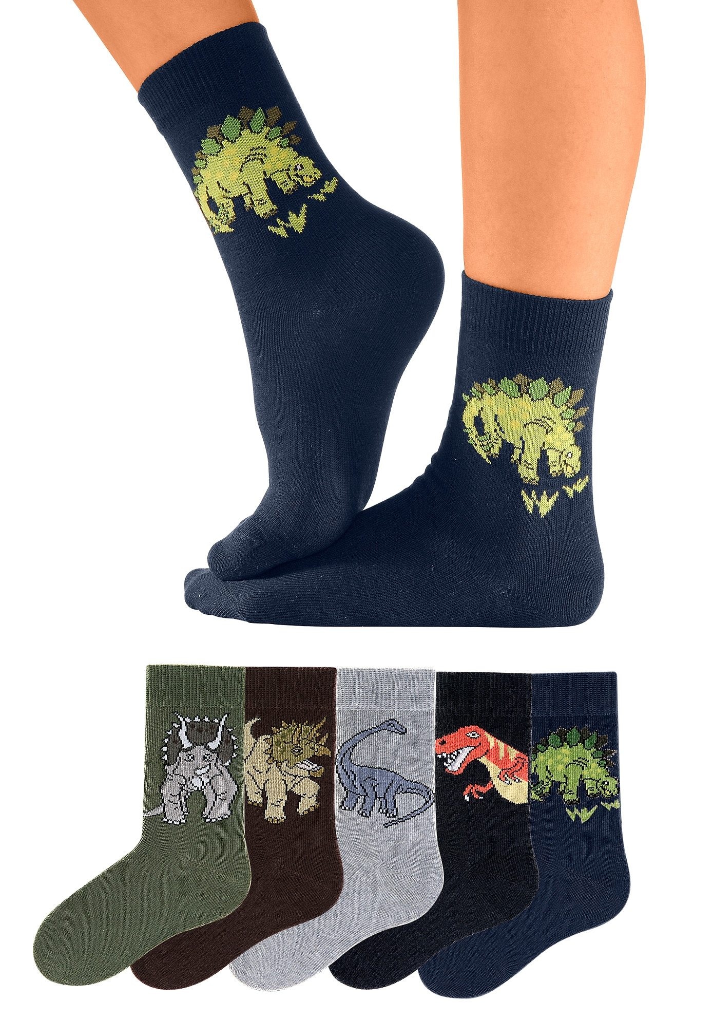 H.I.S Socken, (Packung, 5 Paar), mit Dinosauriermotiven