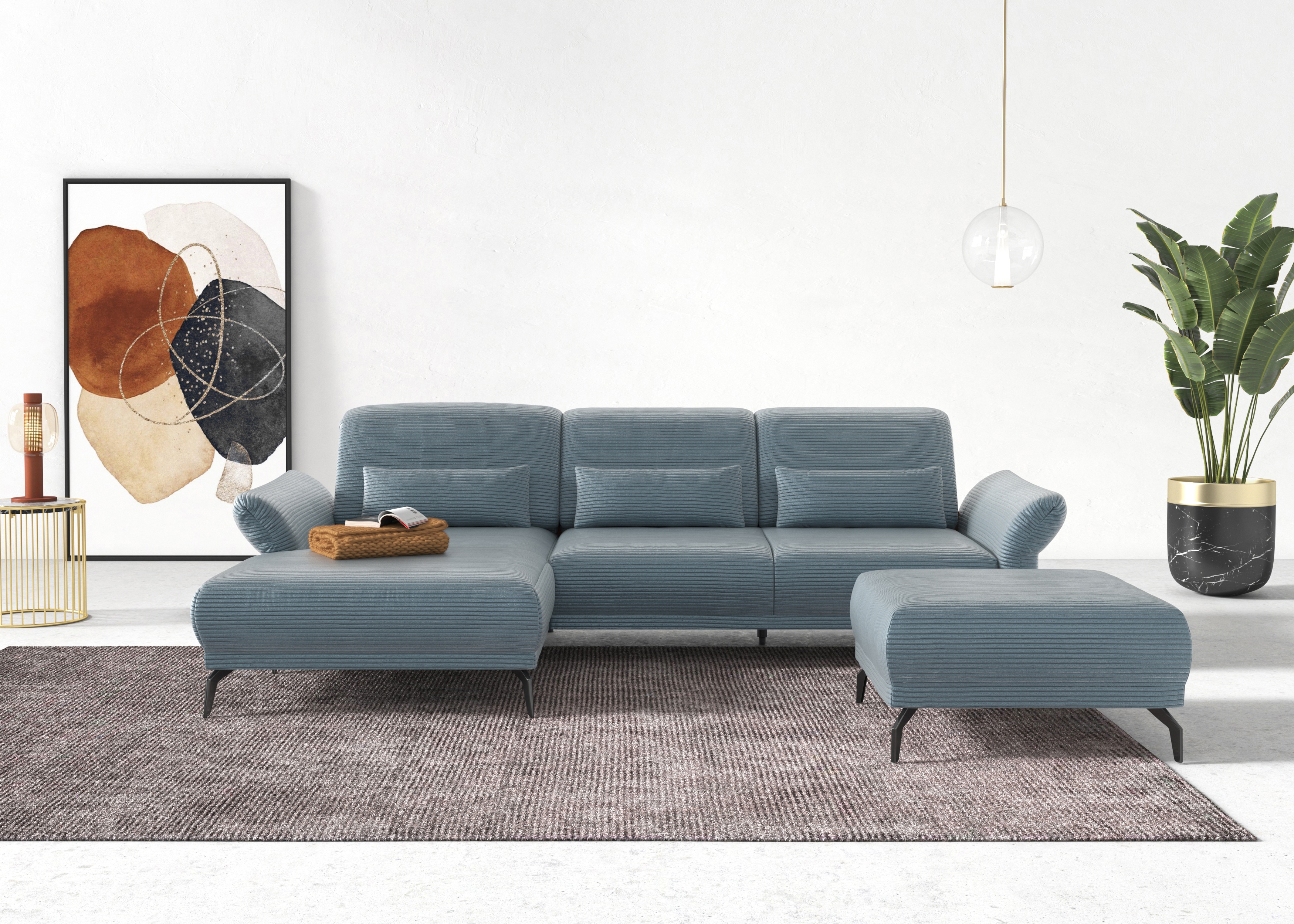 Home affaire Ecksofa "Coco L-Form" Sitztiefen-, Arm- und Kopfteilverstellung, Cord-Bezug, Fusshöhe 15 cm