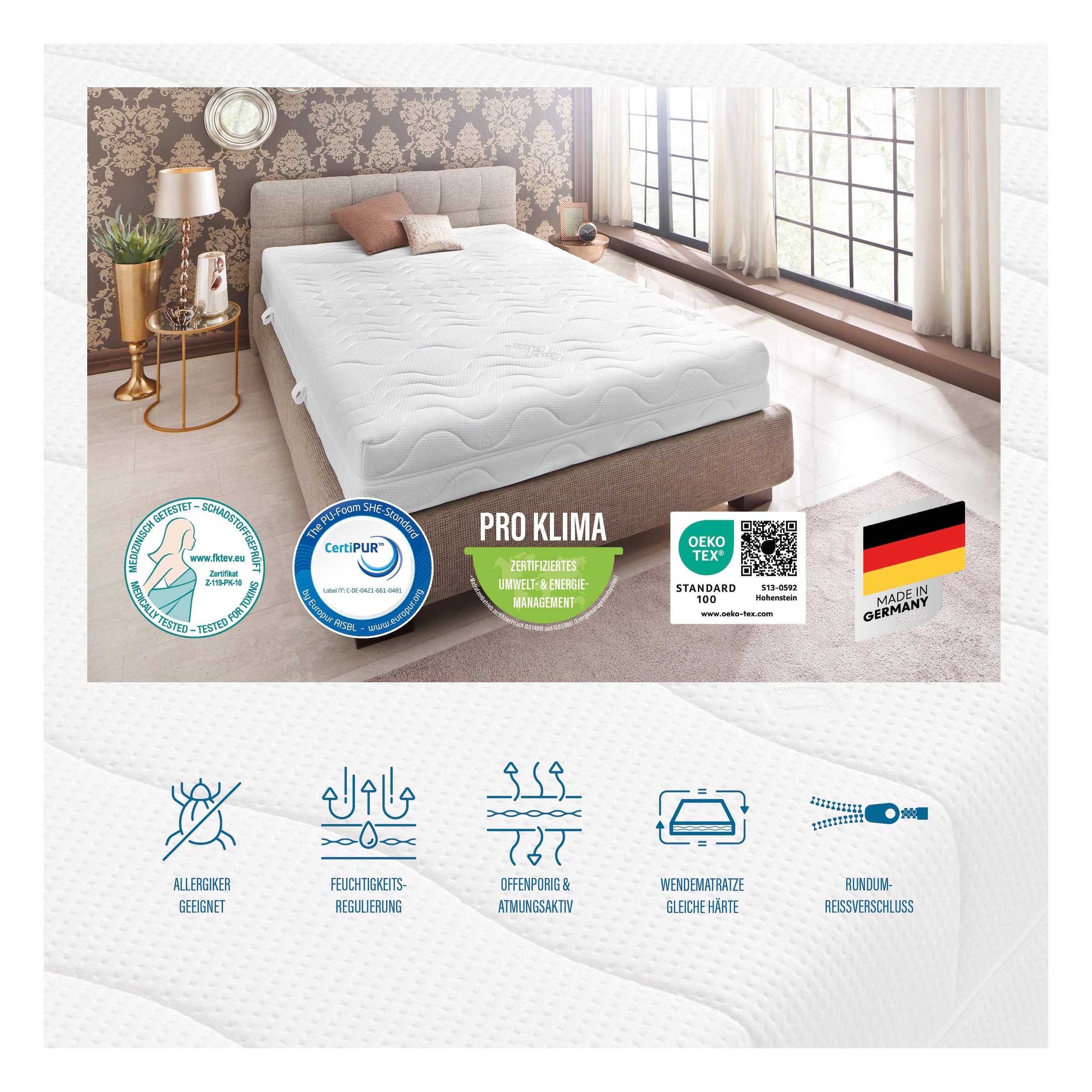 Beco Komfortschaummatratze »Premium Cool Plus, Matratze mit besonderer Anpassung an die Wirbelsäule, 25 cm hoch, Raumgewicht: 28 kg/m³, (1 St.), Optimales Schlafklima durch Cool-Plus-Markenfaser