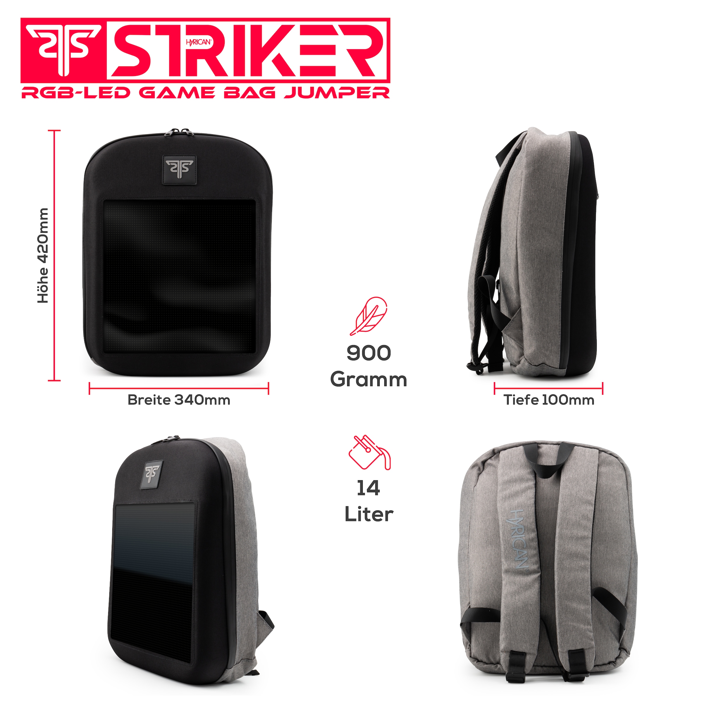 Hyrican Gaming-Laptoprucksack »Striker Game Bag JUMPER NOZ01494, mit App gesteuerte RBG-LEDs, Für Notebooks bis 15,6 Zoll, gepolsterte Schultergurte, besonders widerstandsfähige Hartschale«