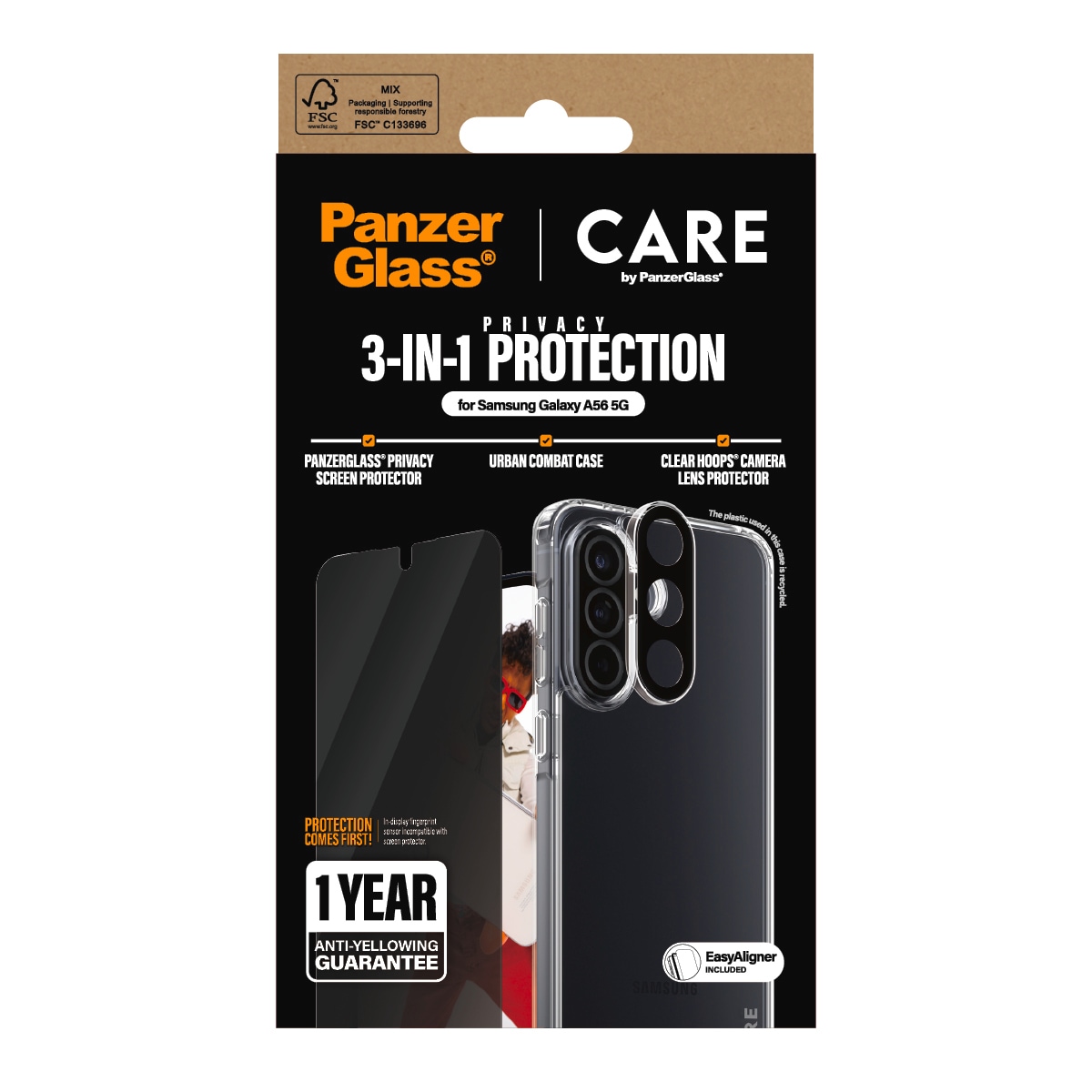 CARE by PanzerGlass Displayschutzglas »3-in-1 Protection Urban Combat Case + Screen Protection + Hoops«, für Samsung Galaxy A56, Displayschutzfolie, Schutzfolie, Bildschirmschutz, kratz- & stossfest