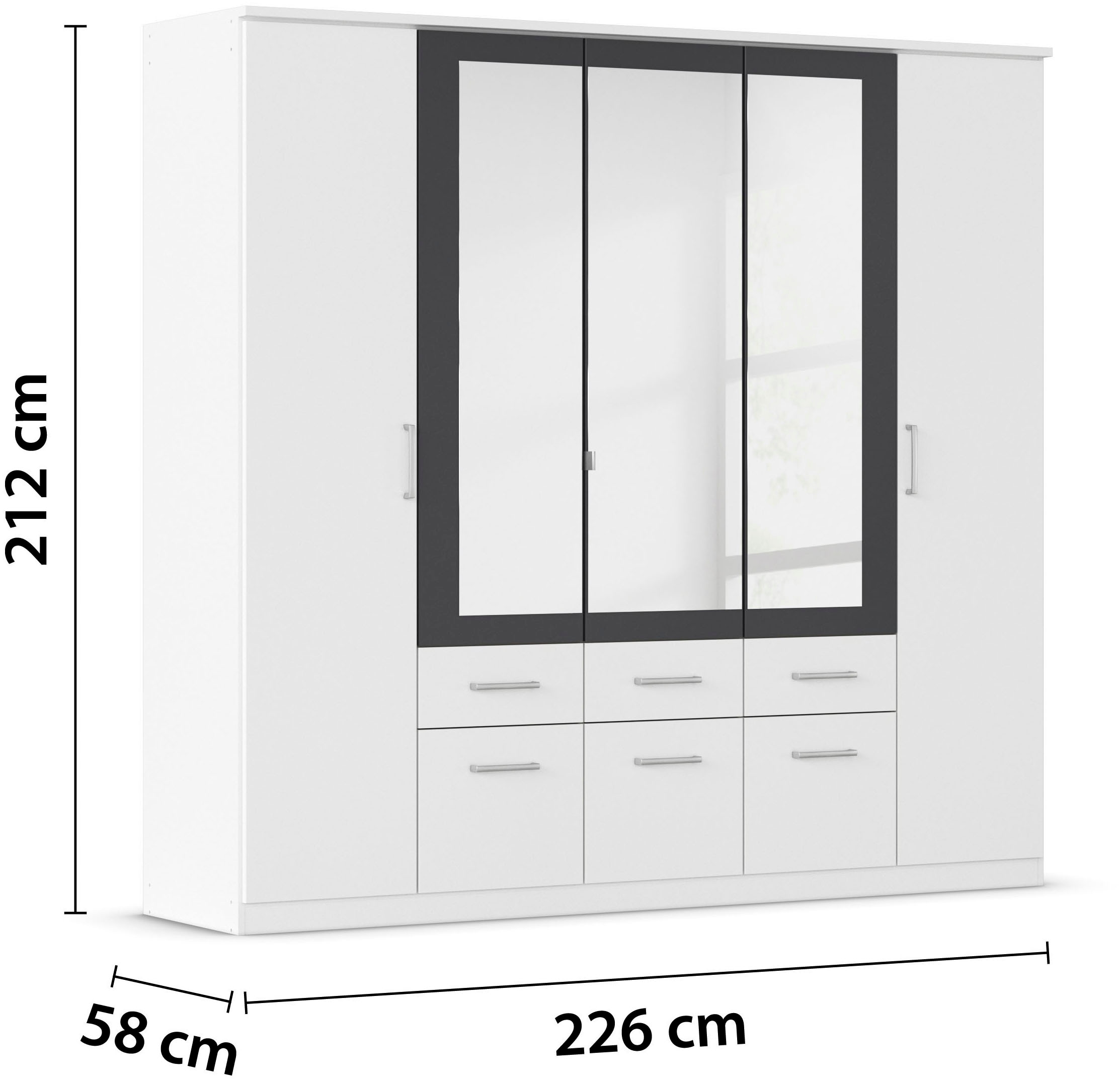 rauch Kleiderschrank »Drehtürenschrank Schrank Garderobe BURANO«, mit Schubladen und Spiegelumrandung in Farbabsetzung MADE IN GERMANY