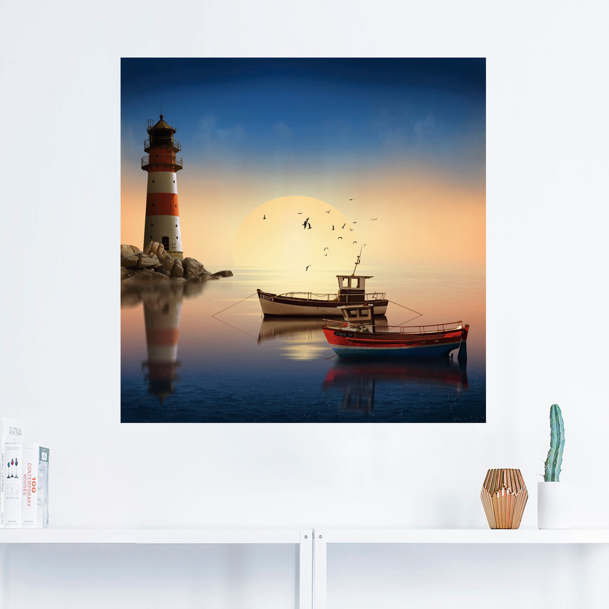 Artland Wandbild »Kleiner Hafen mit Leuchtturm«, Gebäude, (1 St.), als Leinwandbild, Wandaufkleber in verschied. Grössen