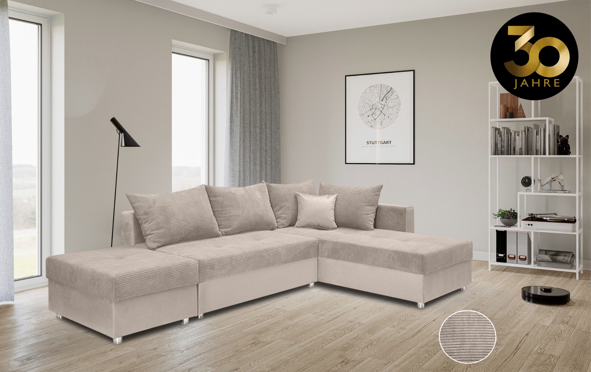 COLLECTION AB Ecksofa »Italia L-Form«, mit Bettfunktion und Bettkasten, in Cord-Samt Mix
