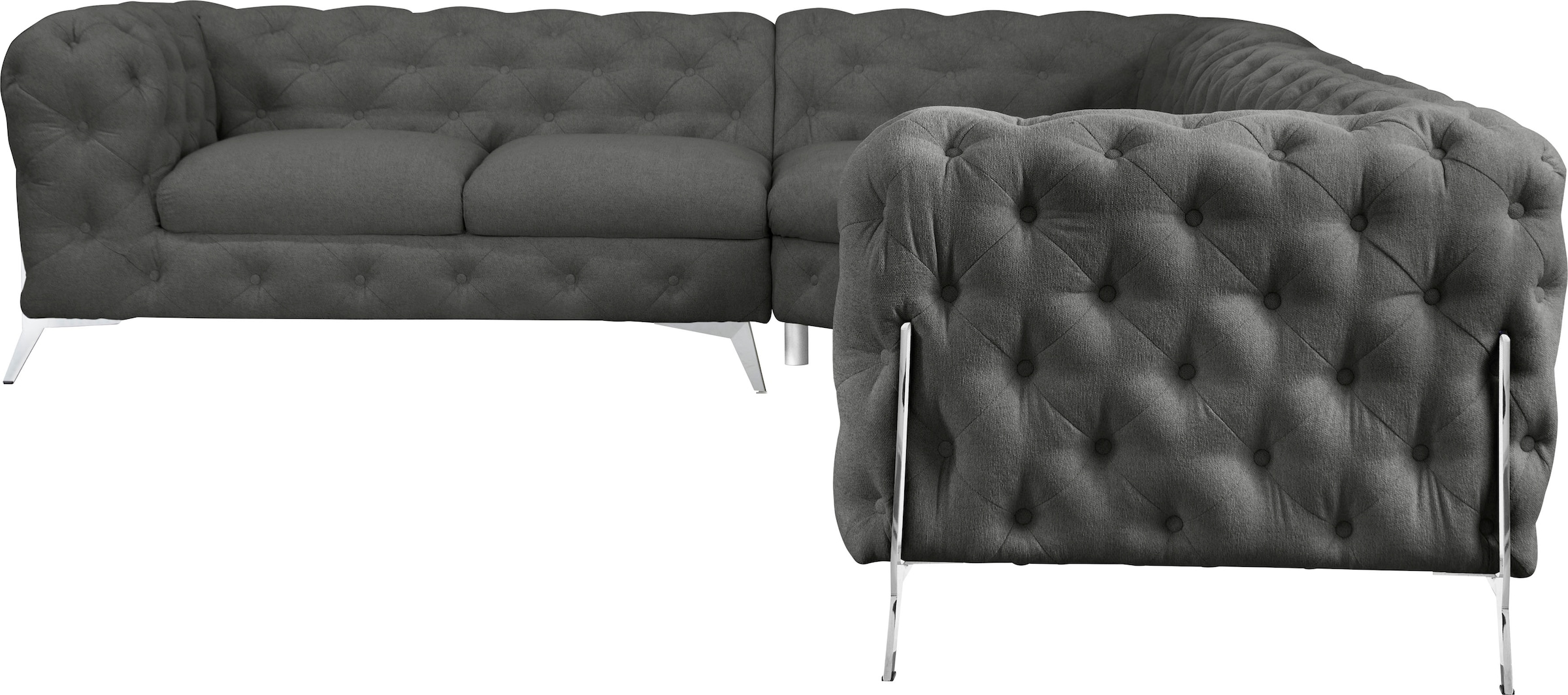 Leonique Chesterfield-Sofa »Amaury L-Form«, grosses Ecksofa, Chesterfield-Optik, Breite 323 cm, Fussfarbe wählbar
