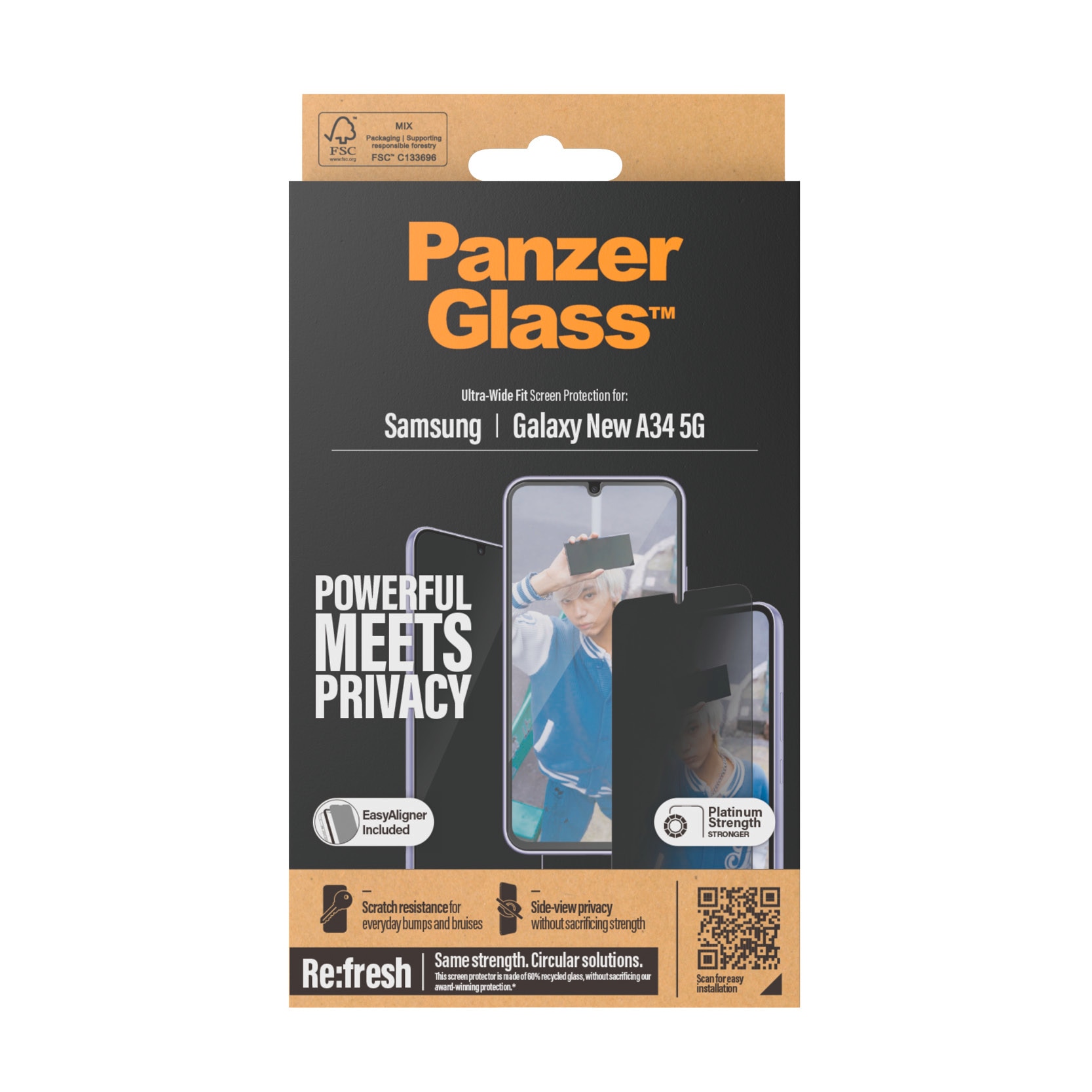 PanzerGlass Displayschutzglas »Ultra Wide Fit Privacy Screen Protector«, für Samsung Galaxy A35 5G, Blickschutz Displayschutzfolie Displayschutz Kratz-& Stossfest