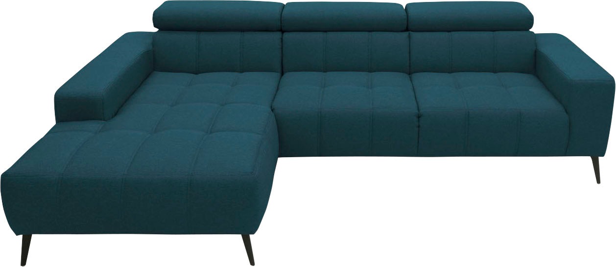 DOMO collection Ecksofa »Trento L-Form, mit Kufenfuss oder Einzelfuss«, wahlweise mit Kopfteilverstellung, Recamiere links/rechts bestellbar