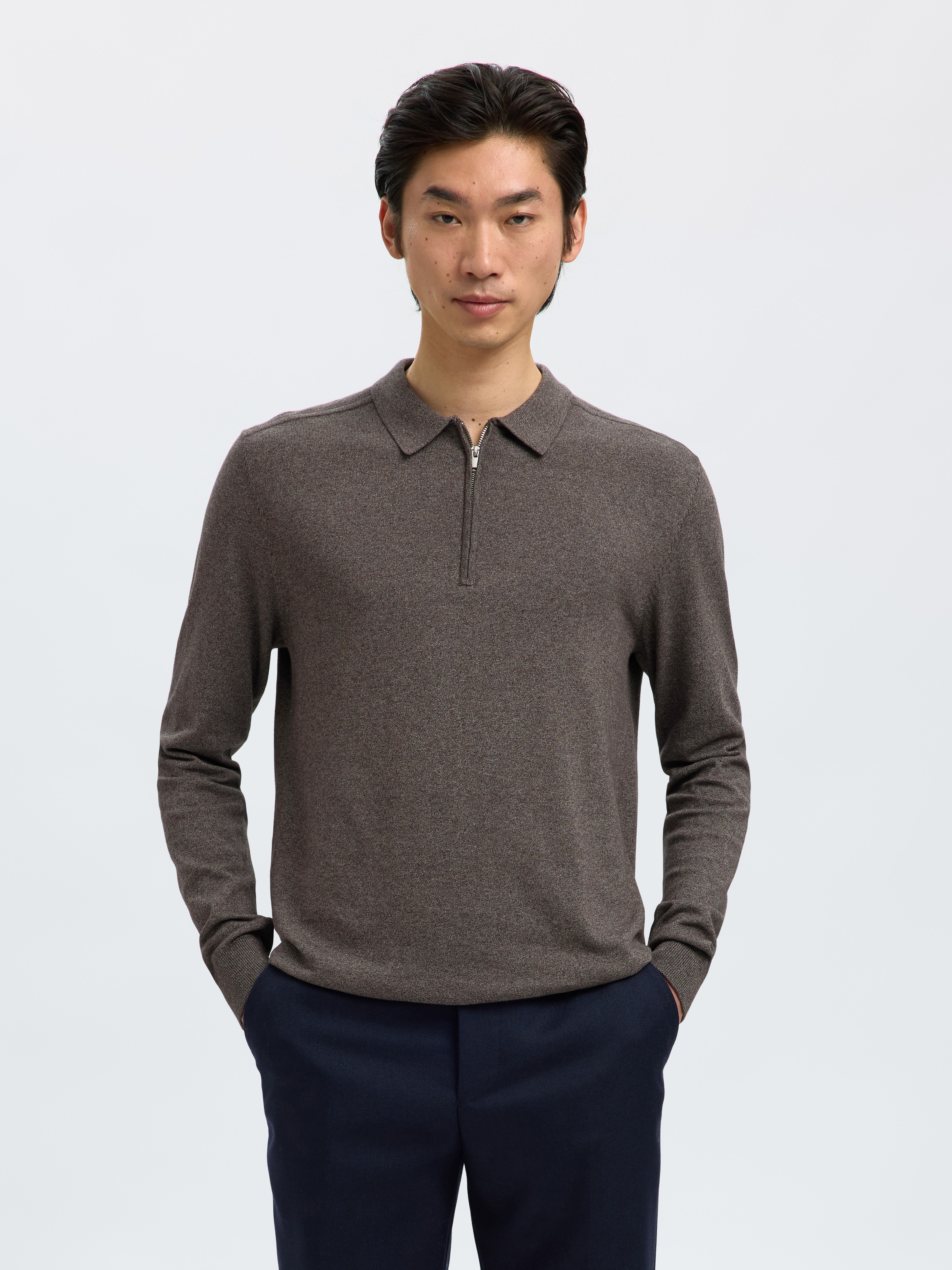 SELECTED Polokragenpullover »SLHBERG LS HALF ZIP POLO NOOS«
