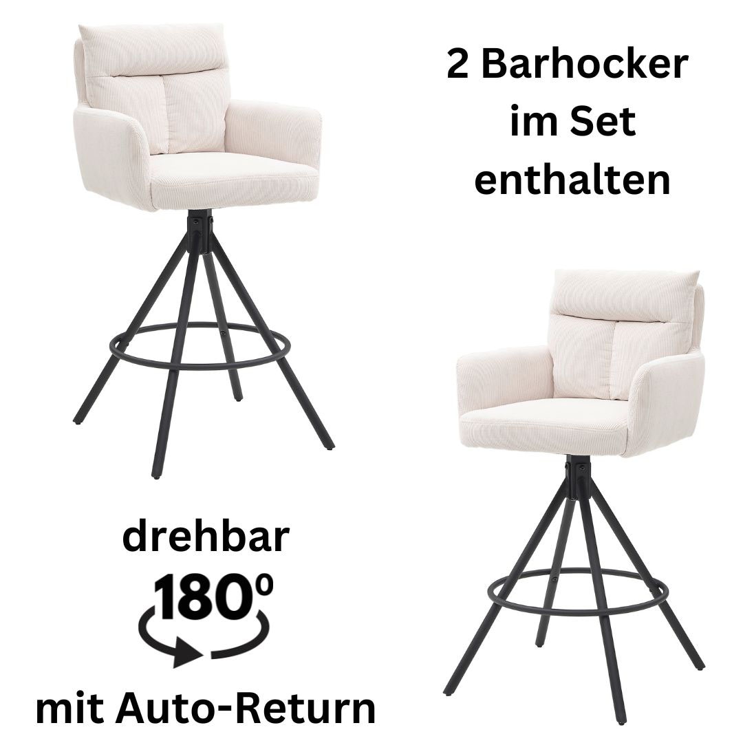 Stolkom Barhocker "Sofia" Set, 2 Stk. tlg. Komfortsitzhöhe 70 cm, 180drehbar Auto Return funktion