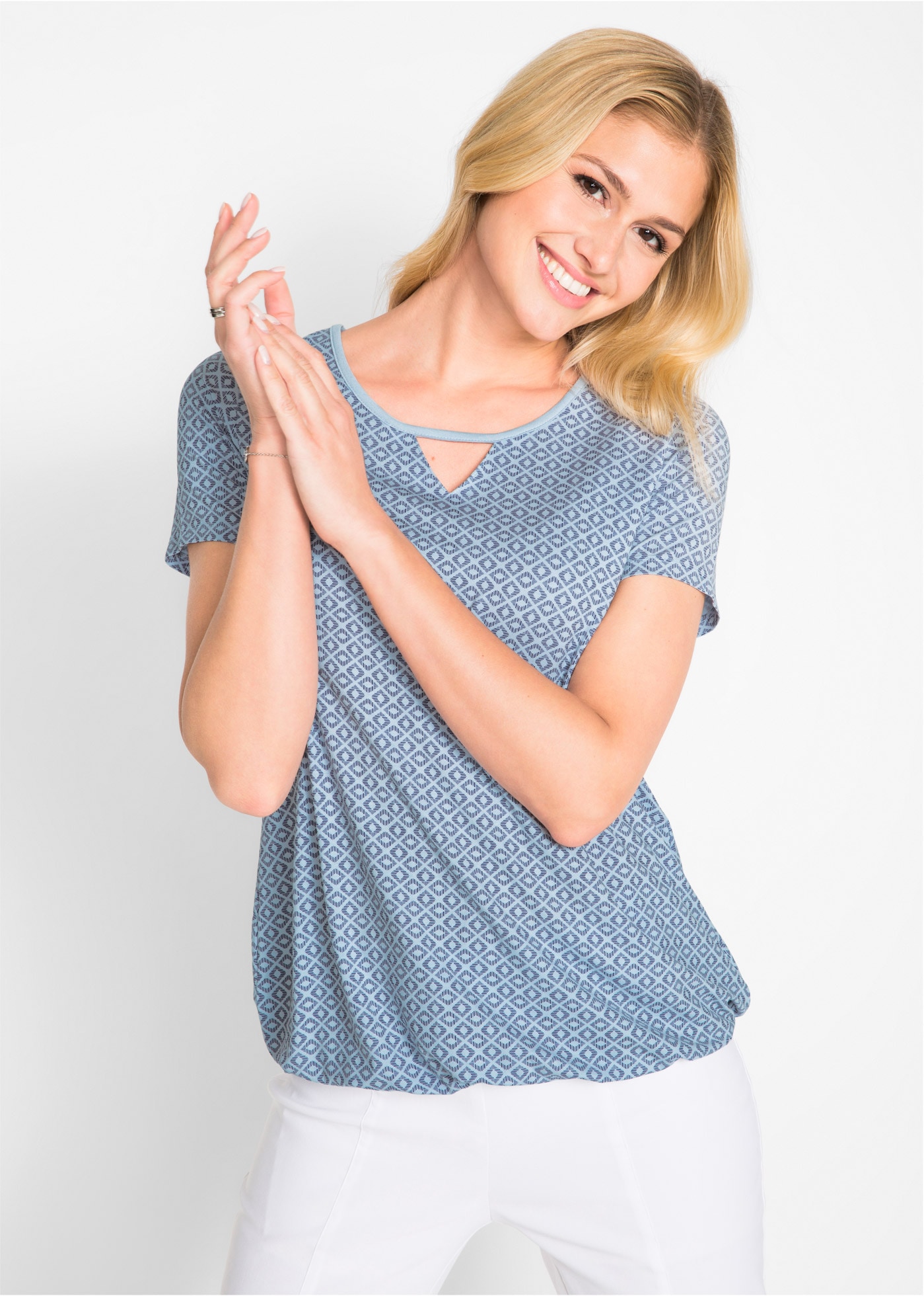 bonprix T-Shirt Shirt mit Gummizug, Kurzarm