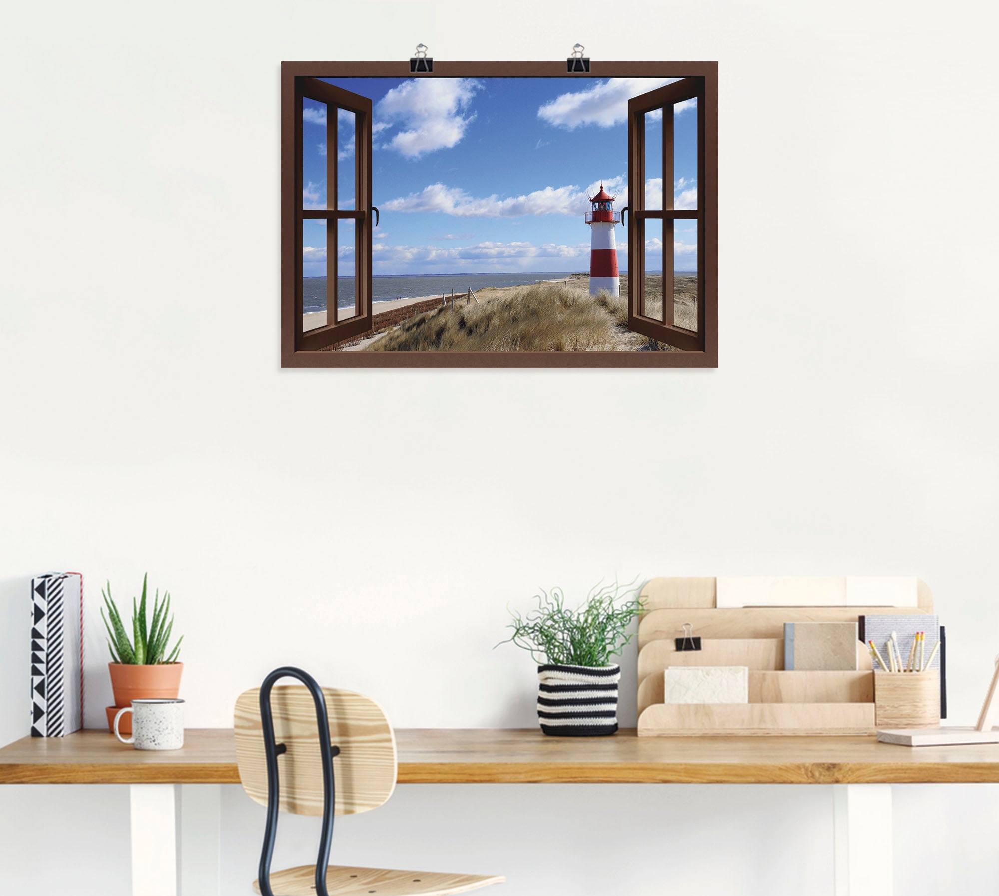 Artland Wandbild »Fensterblick - Leuchtturm Sylt«, Fensterblick, (1 St.), als Leinwandbild, Poster in verschied. Grössen