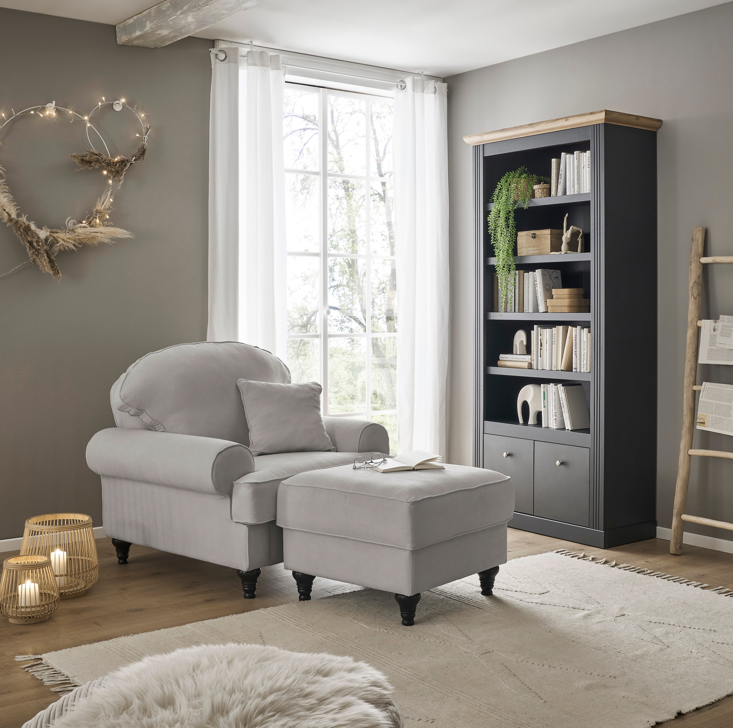 Home affaire Sessel »WESTMINSTER«, (Set, 2 St., 1Sessel, 1 Hocker), mit Federkern-Polsterung