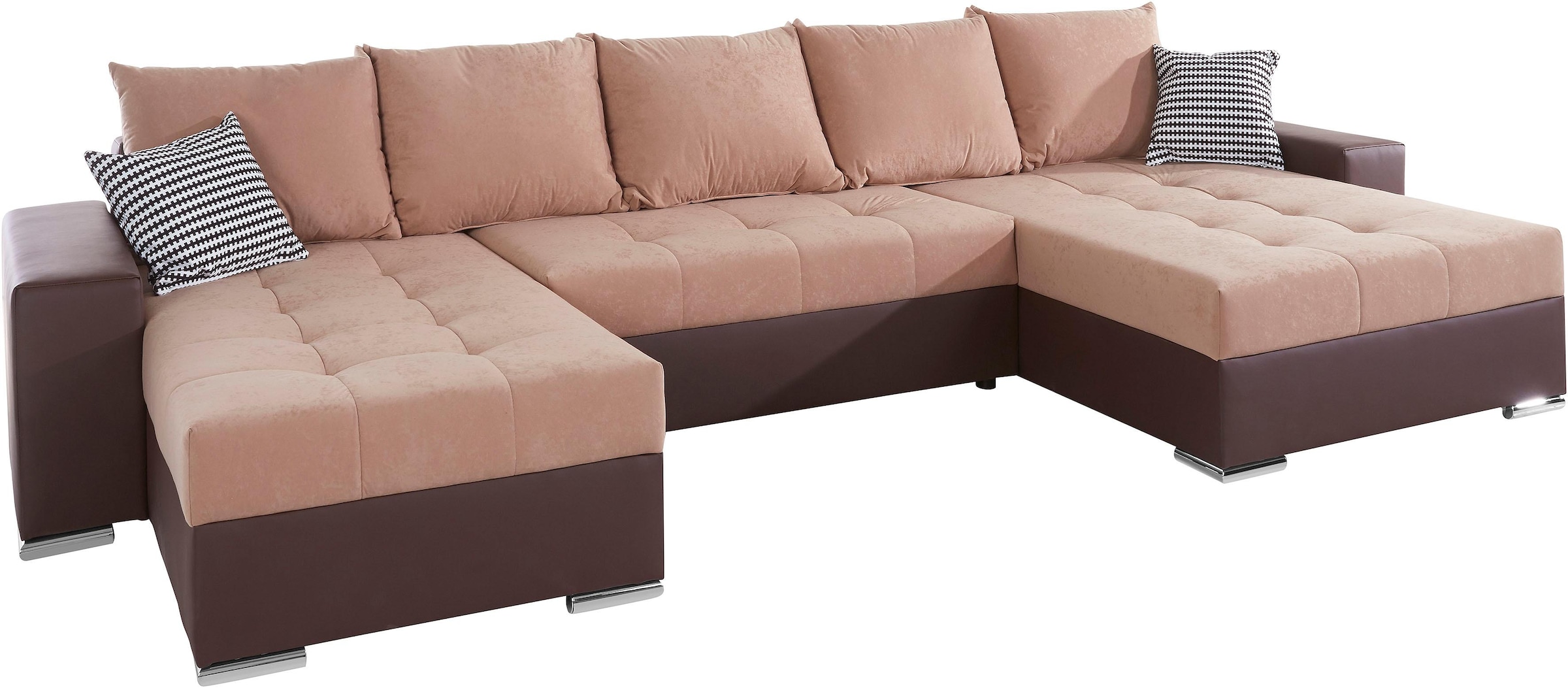 COLLECTION AB Wohnlandschaft »XXL-Josy U-Form, Breite 333 cm, mit 2 Recamieren 77 & 97 cm«, inkl. Bettfunktion, Bettkasten, mit 5 gleich grossen Rückenkissen