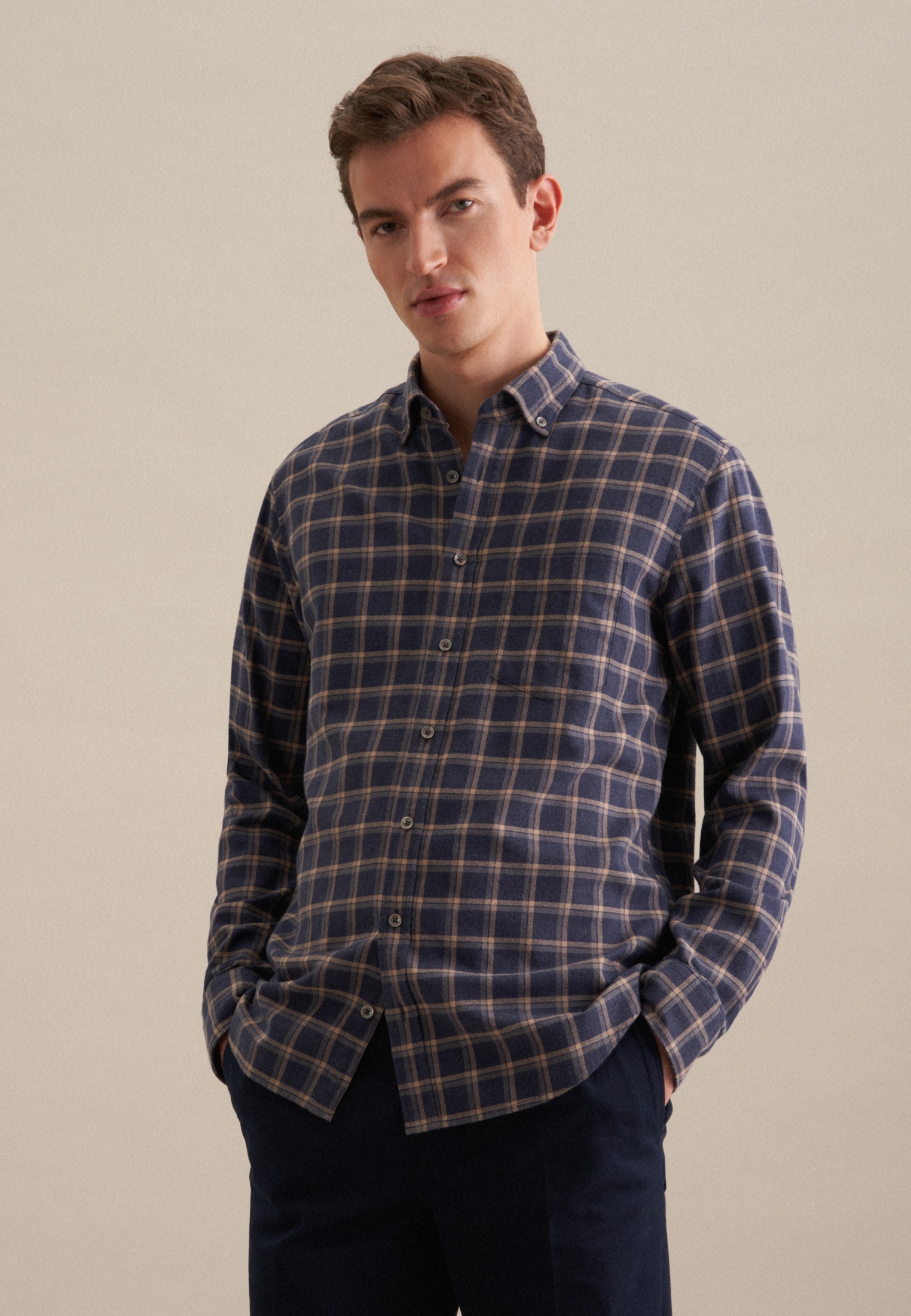 seidensticker Businesshemd »Schwarze Rose« Regular 1/1 Button-Down-Kragen Karo