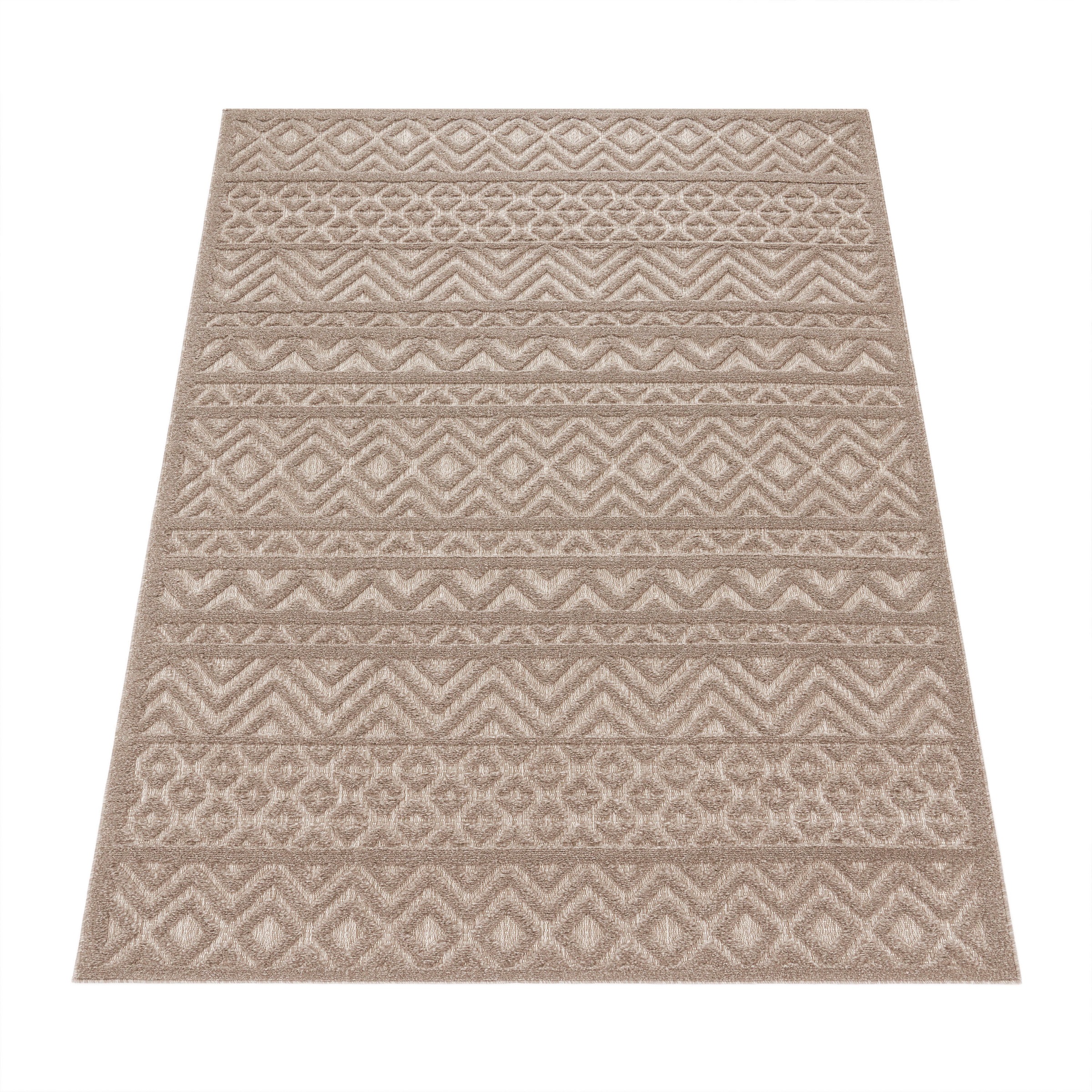 Paco Home Teppich »Livorno 673«, rechteckig, 14 mm Höhe, Uni-Farben, Scandi, Rauten Muster, Hoch-Tief Effekt, Outdoor geeignet