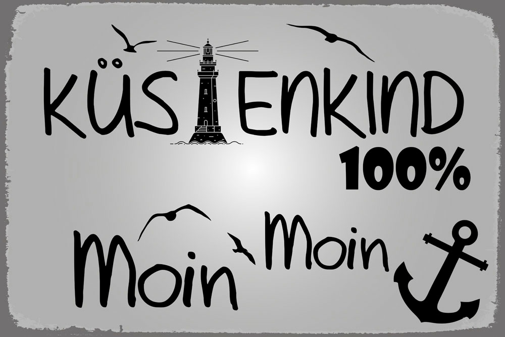 queence Metallbild »100% Küstenkind«, Schriftzüge-Schriftzug-Schwarz-Weiss, (1 St.), Stahlschilder