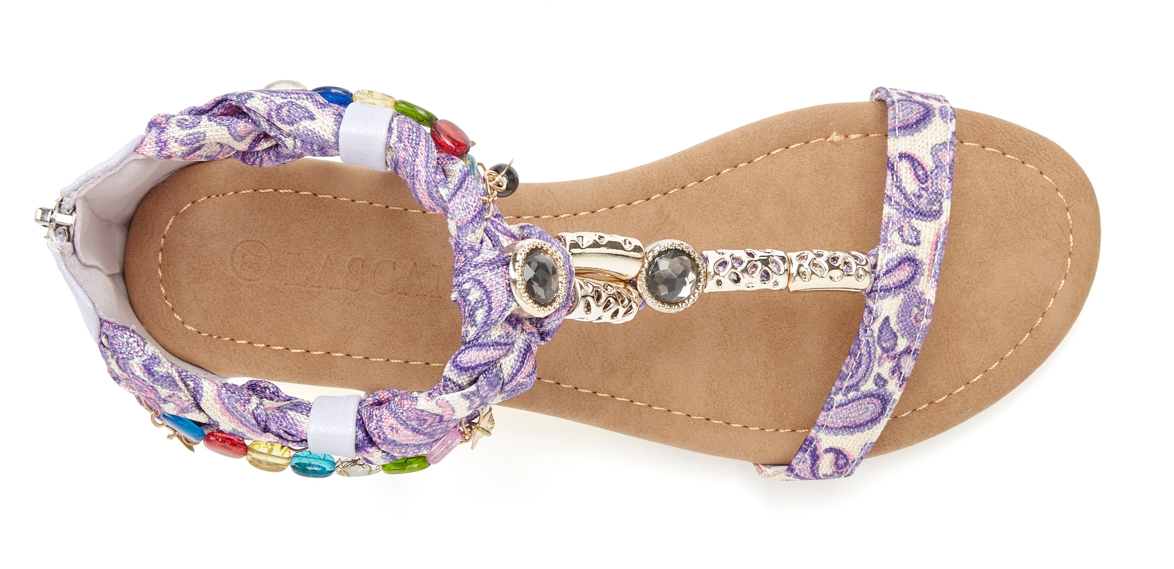 LASCANA Sandale »Sommerschuh«, Sandalette, Sommerschuh mit Schmuckkettchen und Schmucksteinen VEGAN