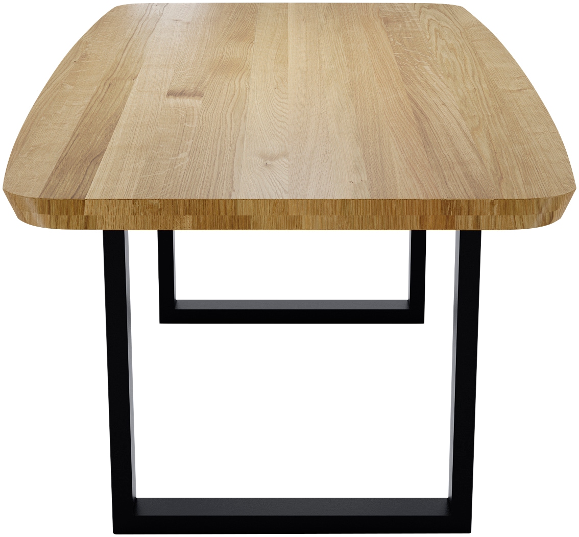 massivline&more Esstisch "Porto, Vierfußtisch, Küchentisch, Tisch, Esstisch, Holztisch" 2 Stk. tlg. Platte massiv, Gestell Metall pulverbeschichtet schwarz