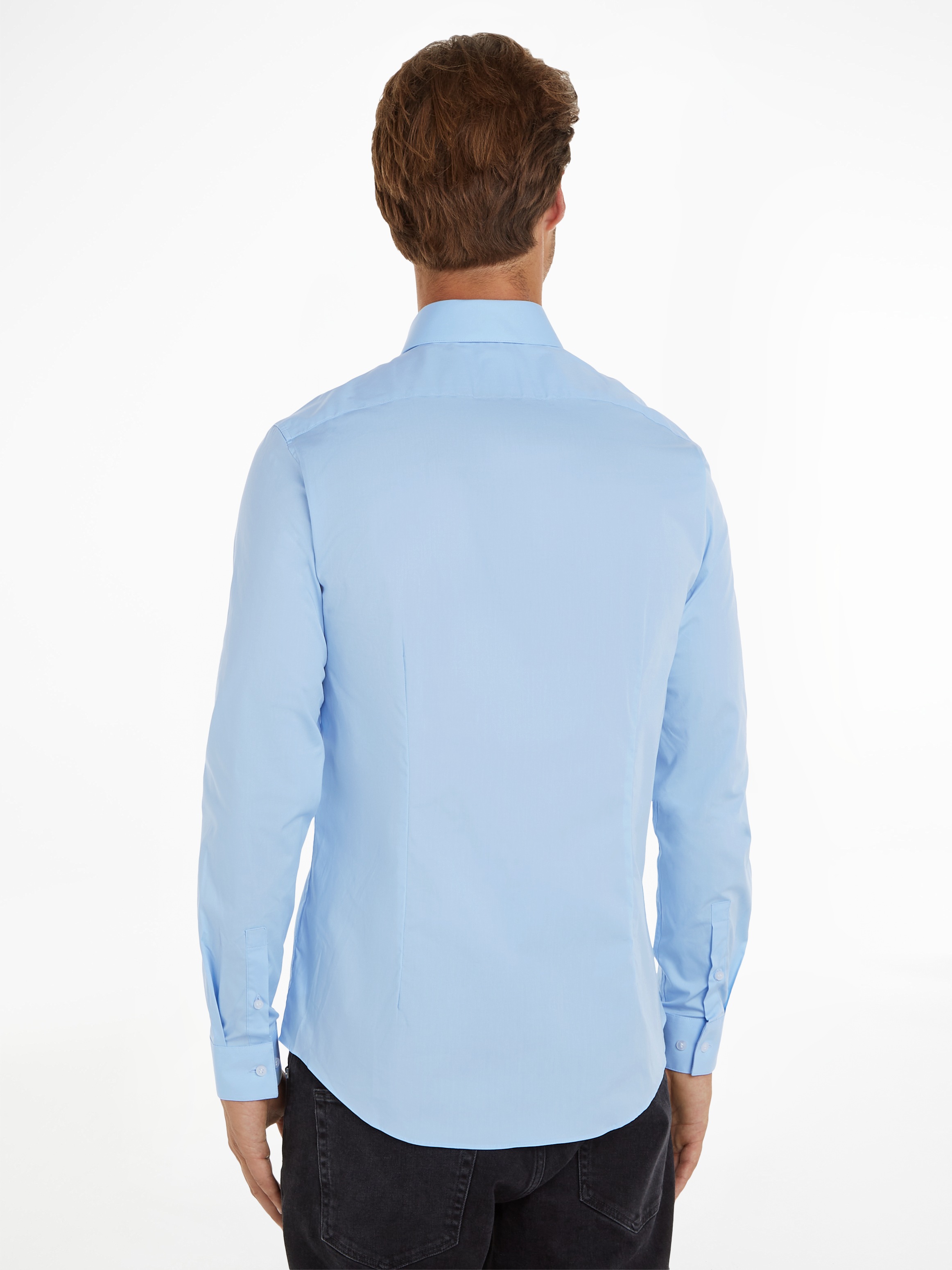 Calvin Klein Businesshemd »POPLIN STRETCH SLIM SHIRT«, mit Kentkragen, Logoprint auf Brusthöhe