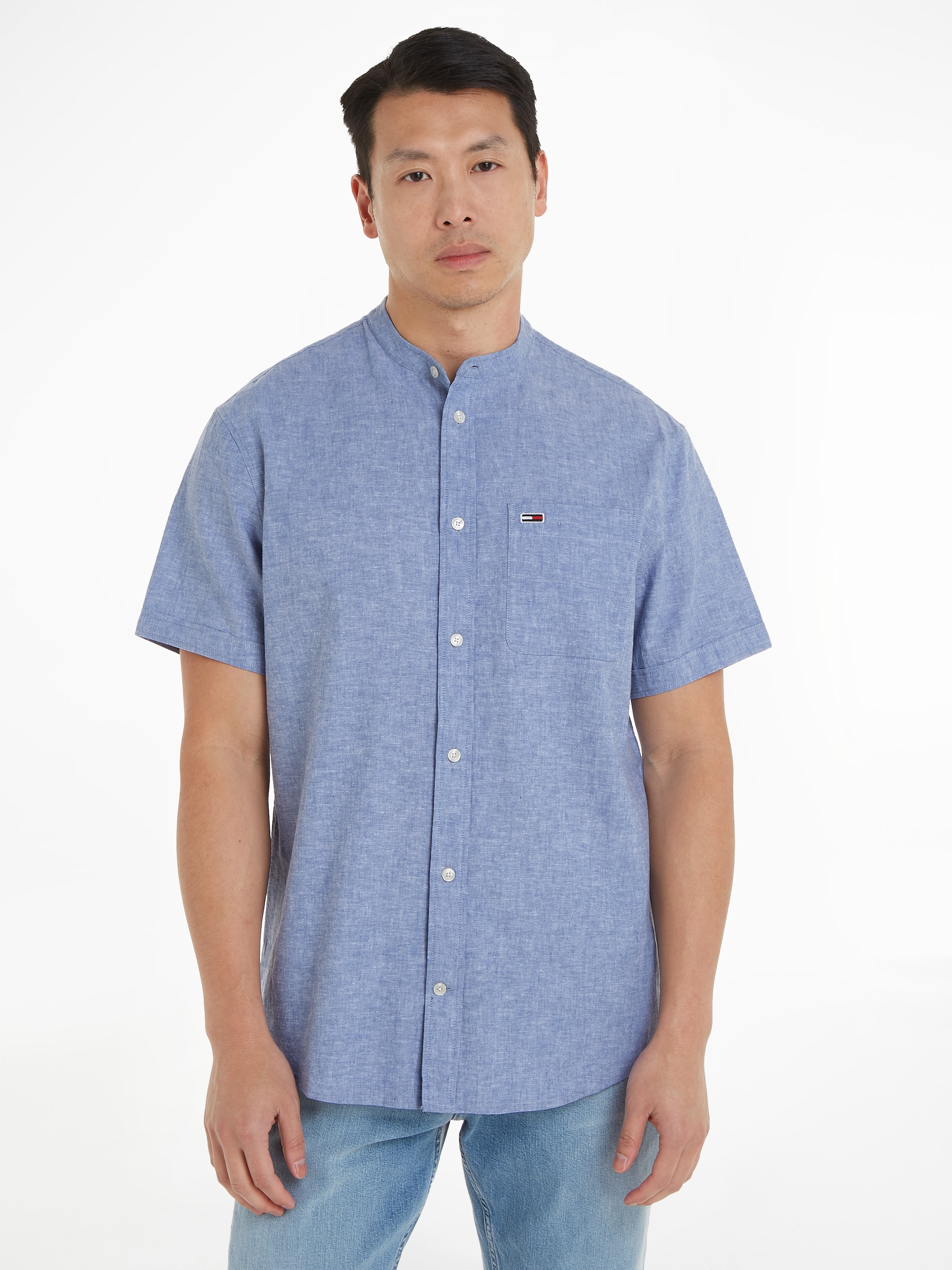 Kurzarmhemd »TJM REG MAO LINEN BLEND SS SHIRT«, in melierter Optik