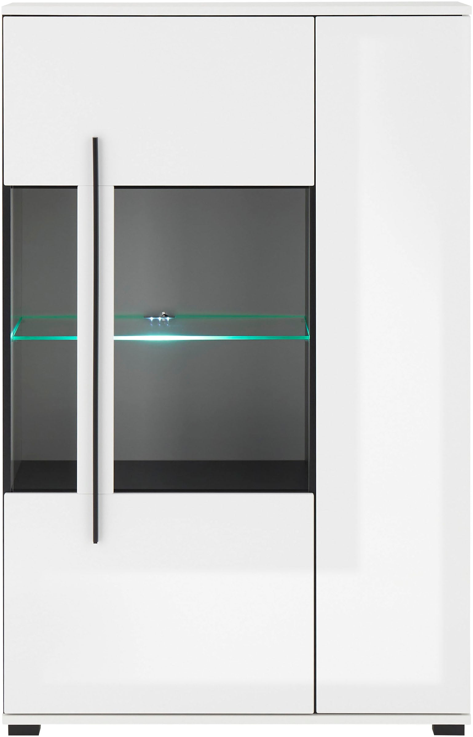 INOSIGN Vitrine »Cantara, Vitrinenschrank in Eiche Evoke oder weiss, Standvitrine«, schwarzer Stangengriff, ausreichend Stauraum, vielseitig einsetzbar