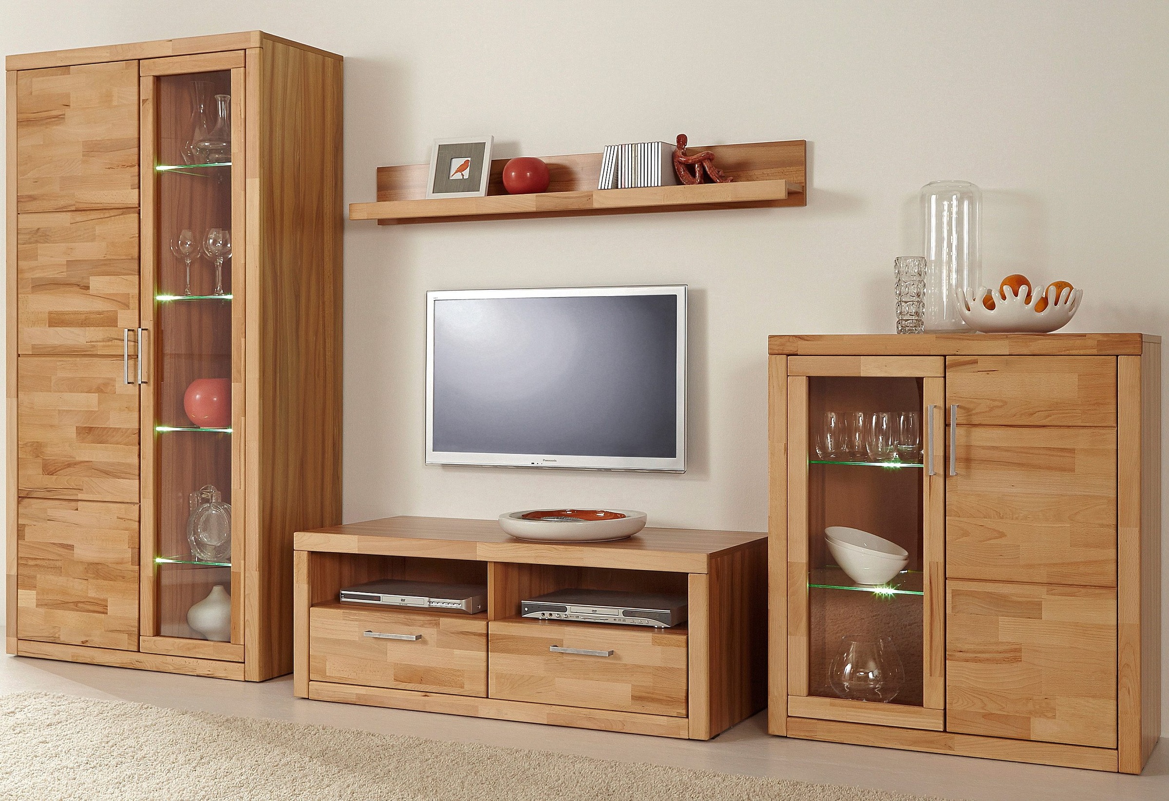 OTTO home Wohnwand "Logo,Fronten Massivholz,Korpus Holzwekstoff,viel Stauraum" Set, 4 Stk. tlg.