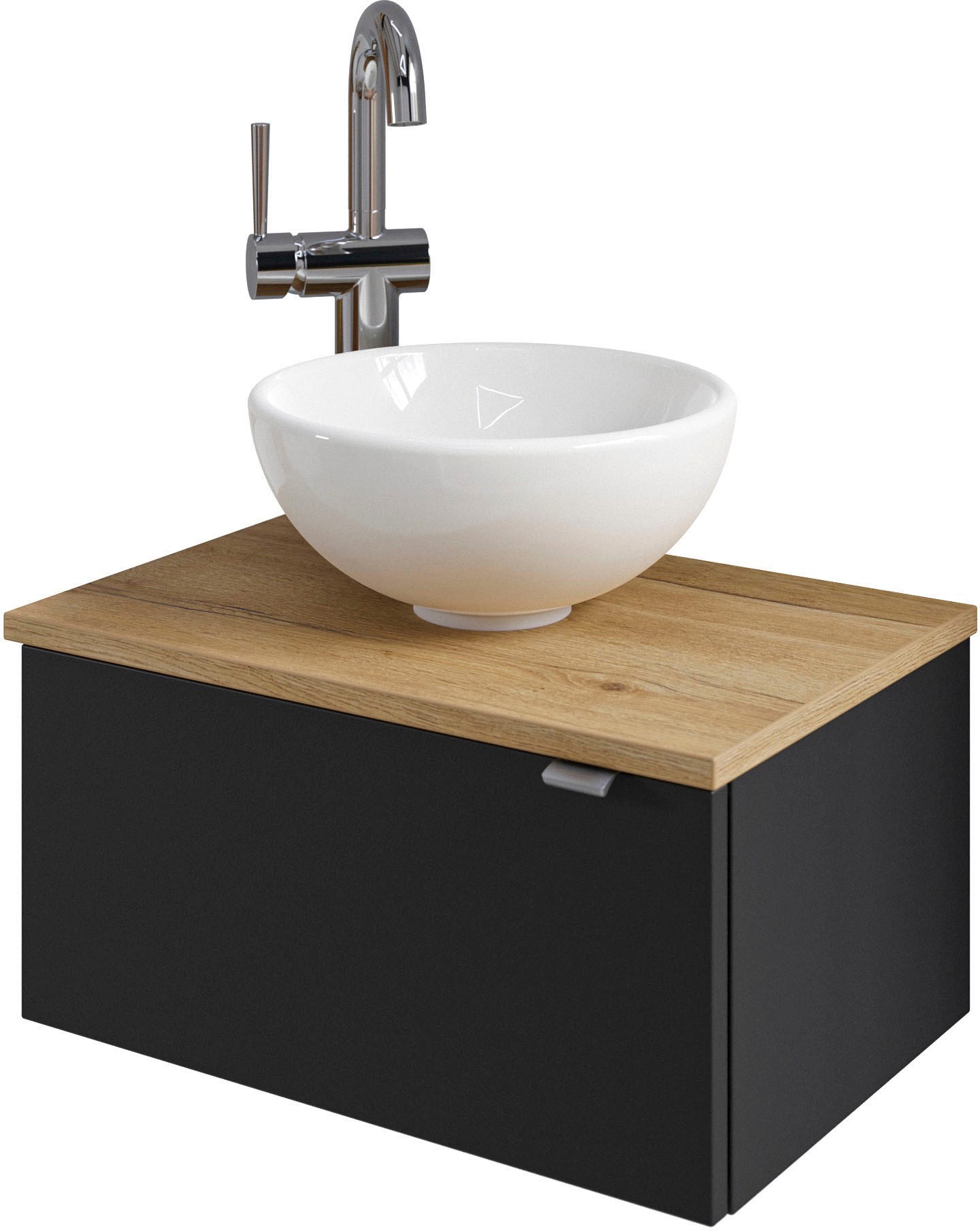 Saphir Waschtisch "Serie 6915 Waschschale mit Unterschrank für Gästebad, Gäste WC" Keramik-Aufsatzbecken, Waschtischplatte, Waschtischunterschrank, 3 Stk. tlg. 51 cm breit, 1 Tür, Waschtischplatte, kleine Bäder, ohne Armatur
