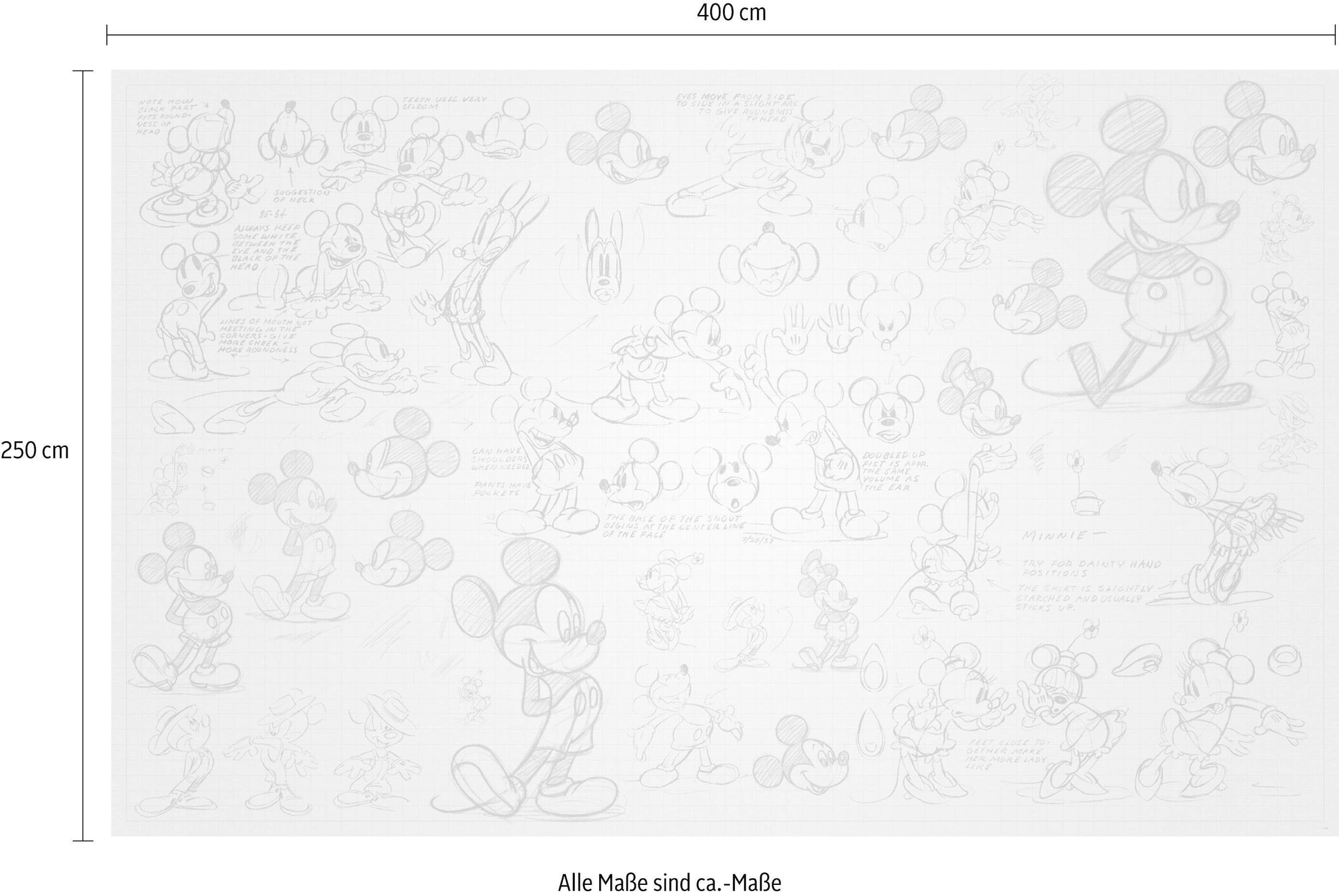 Komar Vliestapete »Digitaldruck Vlies - Mickey Sketches - Grösse 400 x 250 cm«, bedruckt, Kinderzimmer