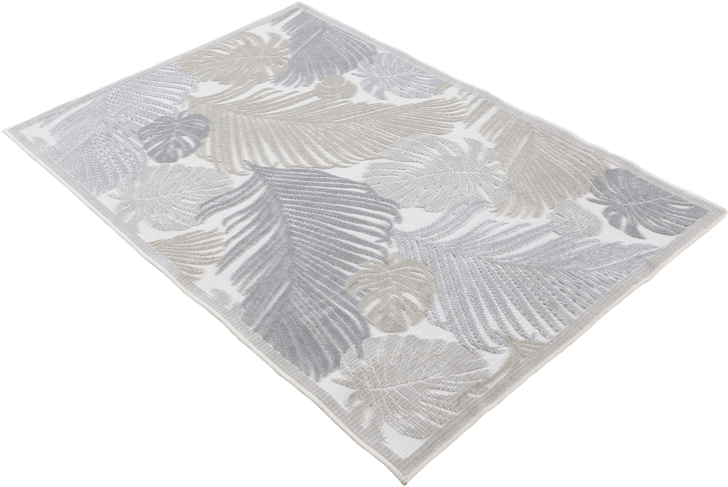 carpetfine Teppich »Deja 104«, rechteckig, 4 mm Höhe, robustes Flachgewebe, Motiv- Floral Palmenblätter, Hoch-Tief Effekt