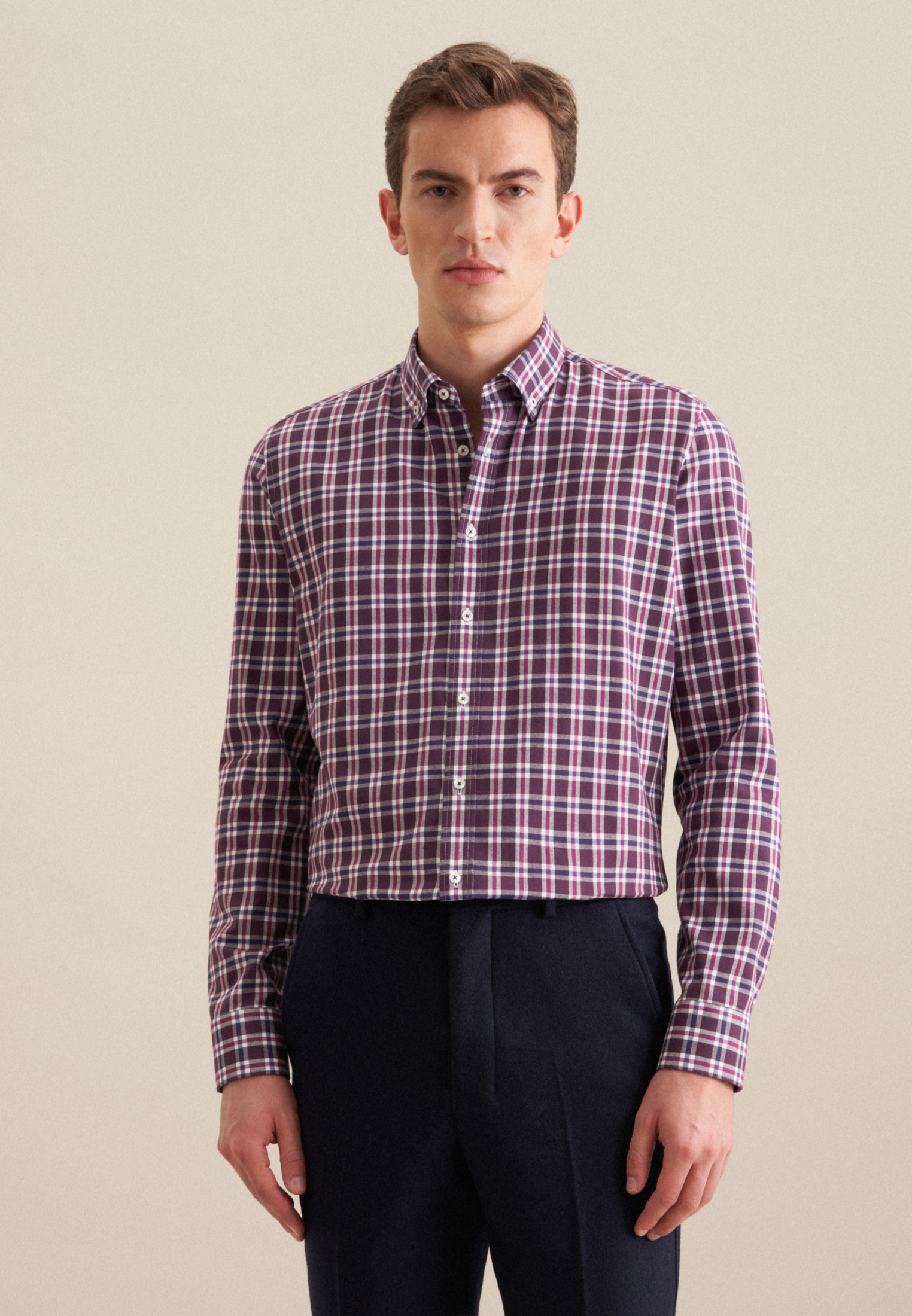 seidensticker Flanellhemd »Slim« Slim 1/1 Button-Down-Kragen Karo
