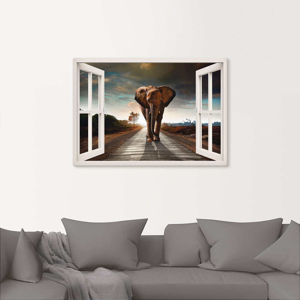 Artland Wandbild »Elefant auf Strasse«, Fensterblick, (1 St.)