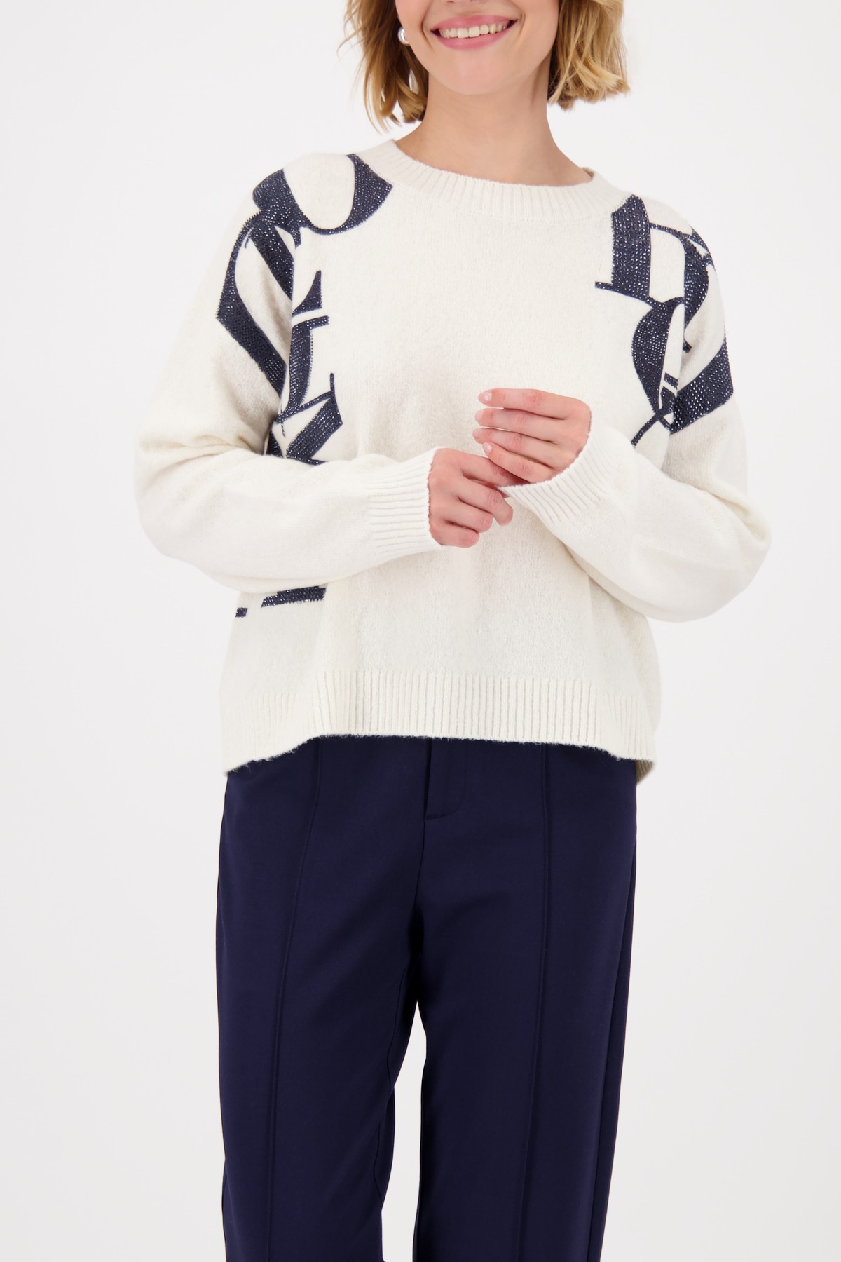 Monari Strickpullover »Pullover Buchstaben« Regular fit mit Rundhalsausschnitt