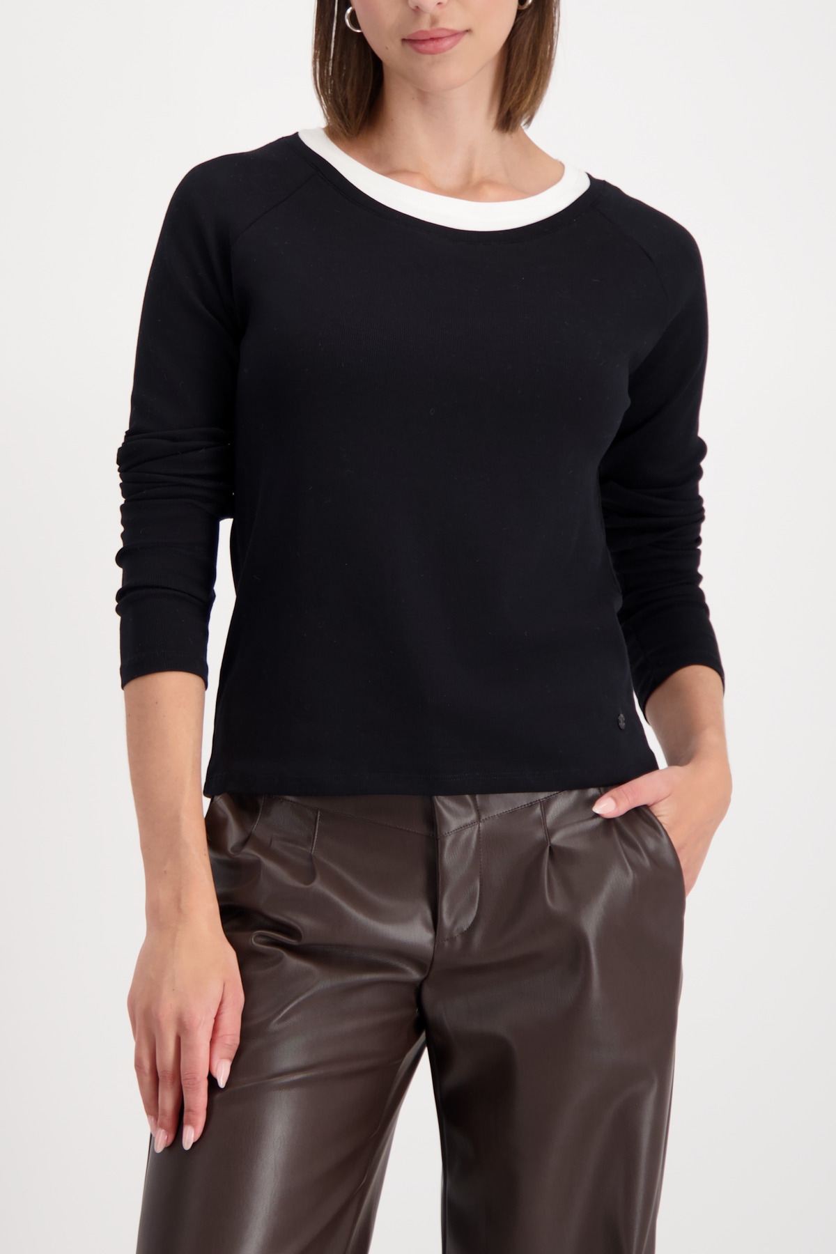 Monari Langarmshirt »Shirt Basic Rippe 2in1« Regular fit mit Rundhalsausschnitt