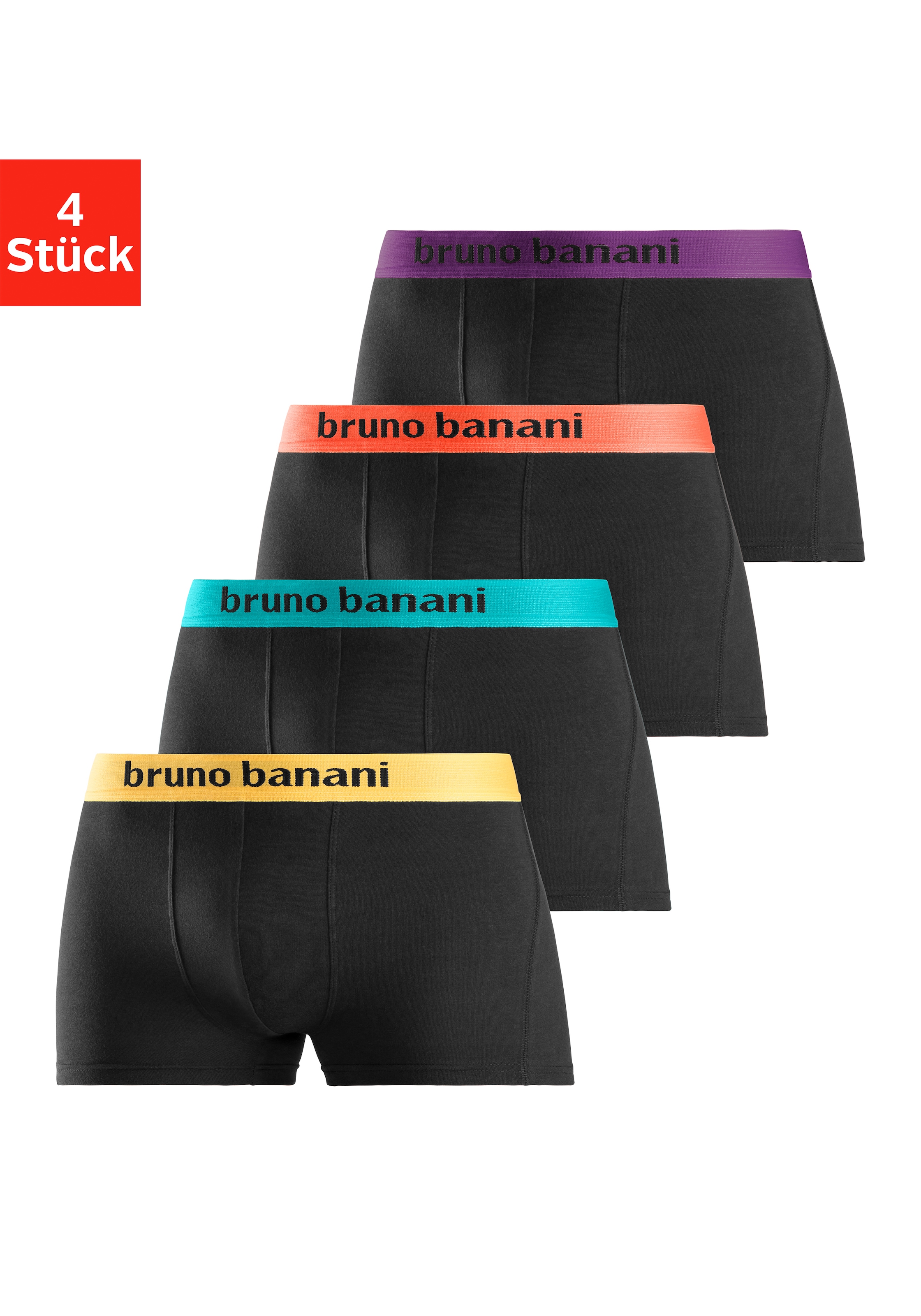 Bruno Banani Boxer »Boxershorts für Herren« Packung, 4 Stk. mit farbigen Marken-Schriftzug am Bündchen