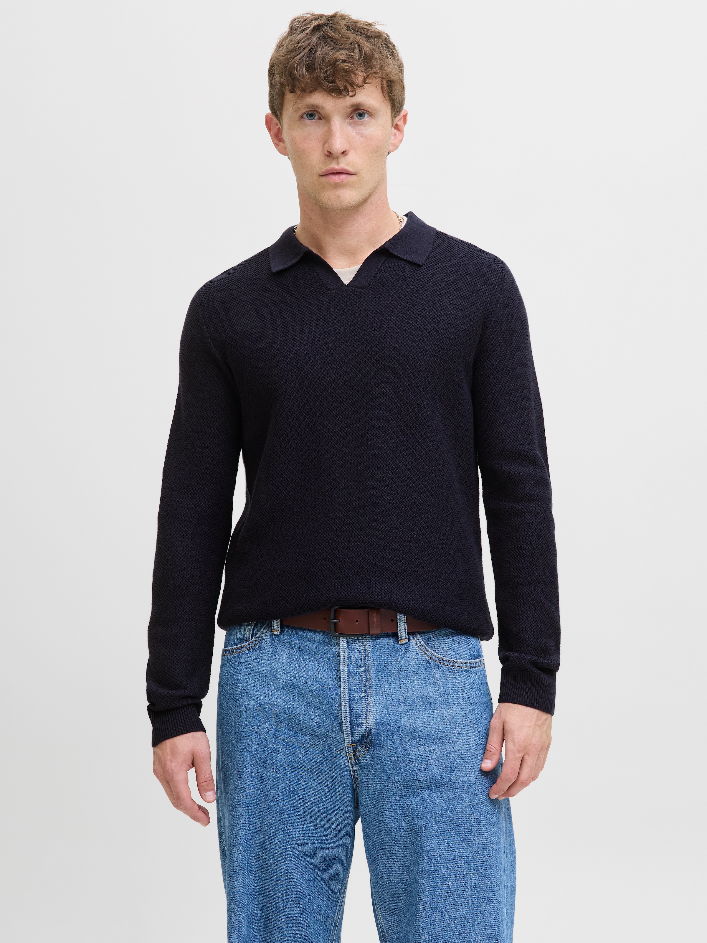 Jack & Jones Polokragenpullover "JPRBLAEASTON KNIT SPLIT NECK LS SN"